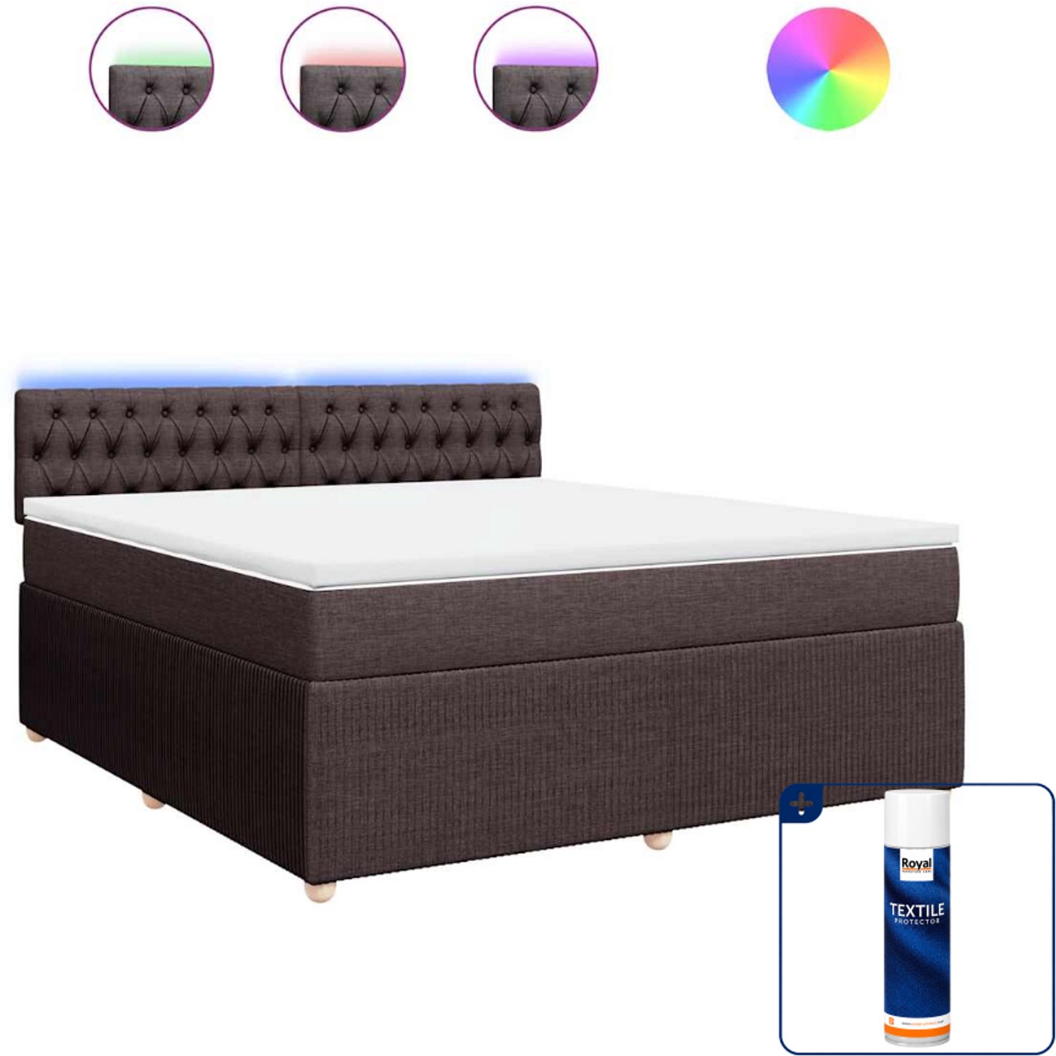 vidaXL Kingsize boxspring met matras - 180 x 200 cm - donkerbruin - Inclusief textielbeschermer 500 ml
