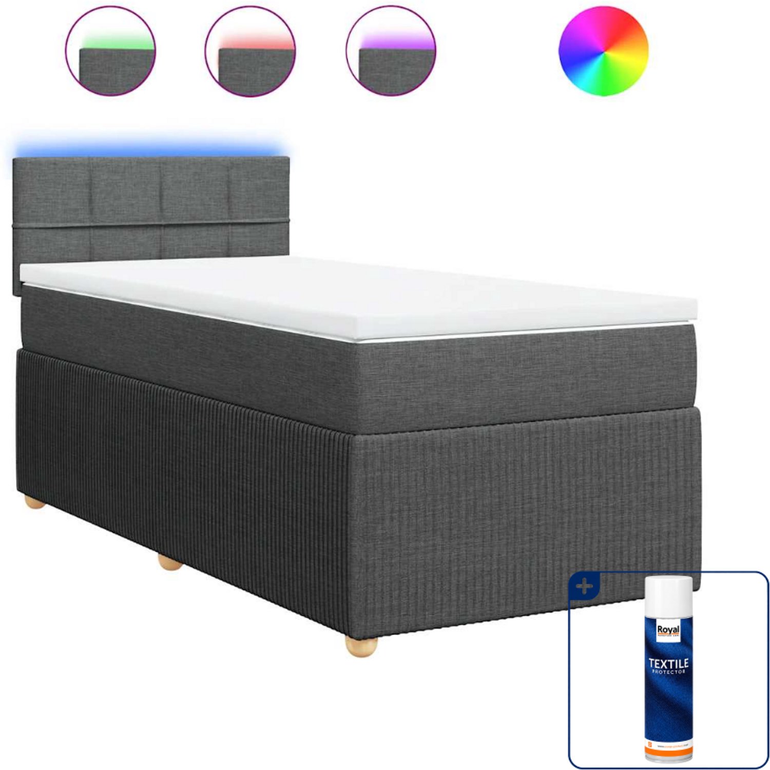 vidaXL boxspring met matras 100 x 200 cm - donkergrijs - Inclusief textielbeschermer 500 ml