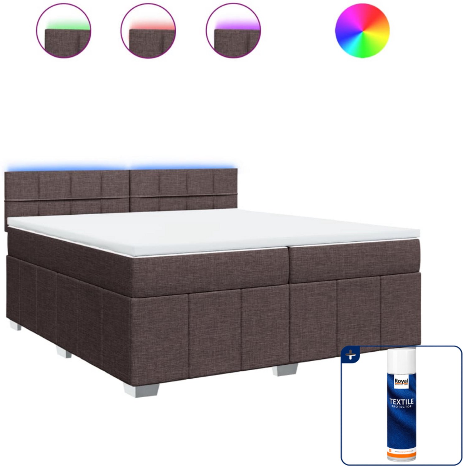vidaXL boxspring met matras - 200 x 200 cm - donkerbruin - Inclusief textielbeschermer 500 ml