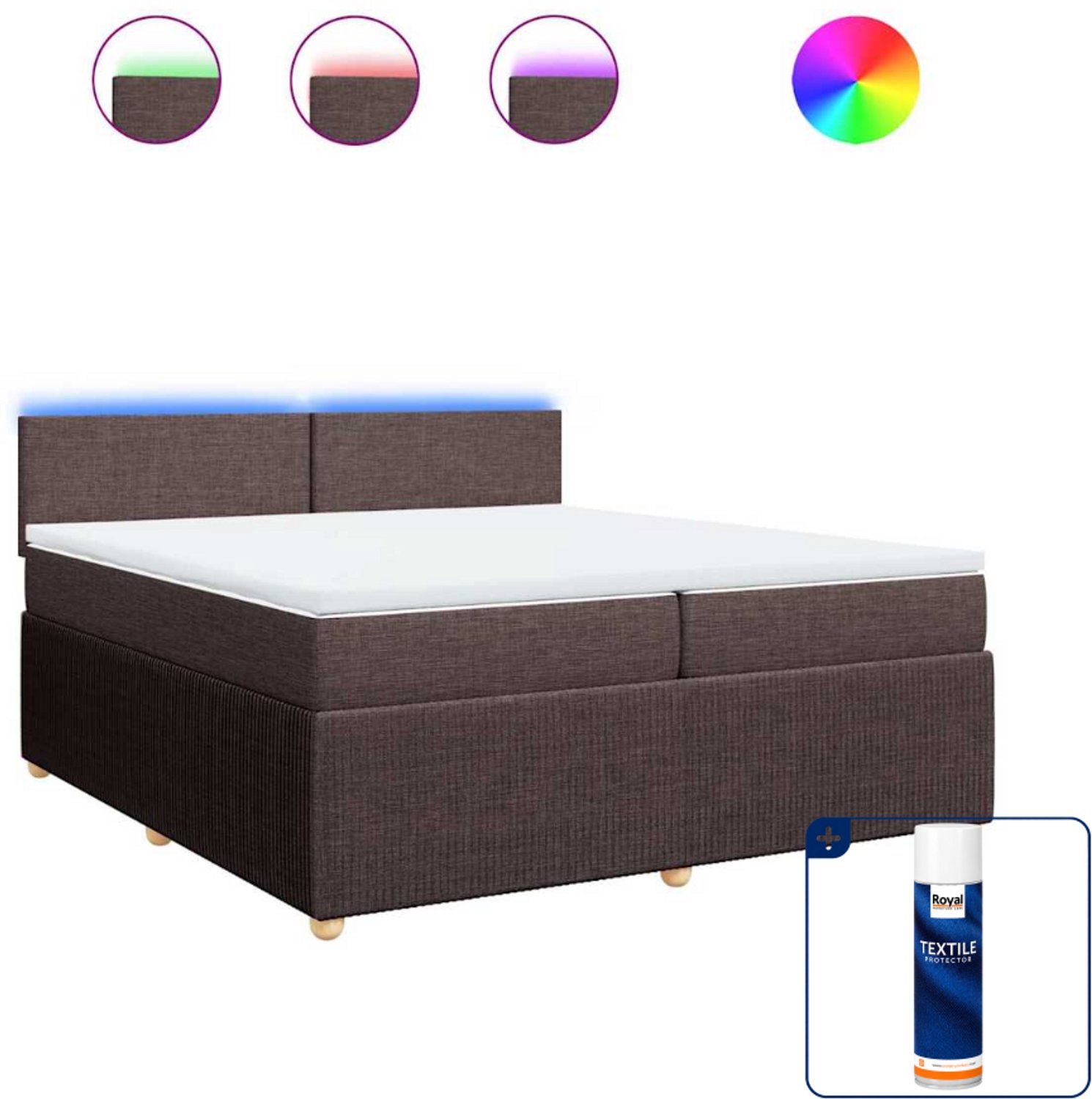 vidaXL Boxspring met matras - Super kingsize - 200 x 200 cm - donkerbruin - Inclusief textielbeschermer 500 ml