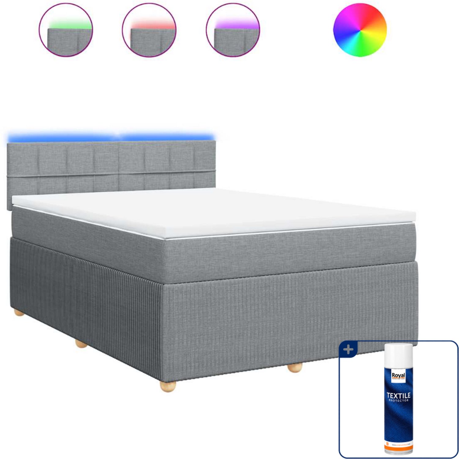 vidaXL boxspring met matras - Queensize - 160x200 cm - lichtgrijs - Inclusief textielbeschermer 500 ml