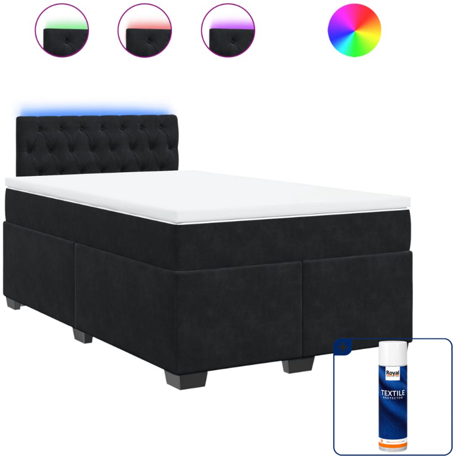 vidaXL boxspring met matras 120 x 200 cm - fluweel - zwart - Inclusief textielbeschermer 500 ml
