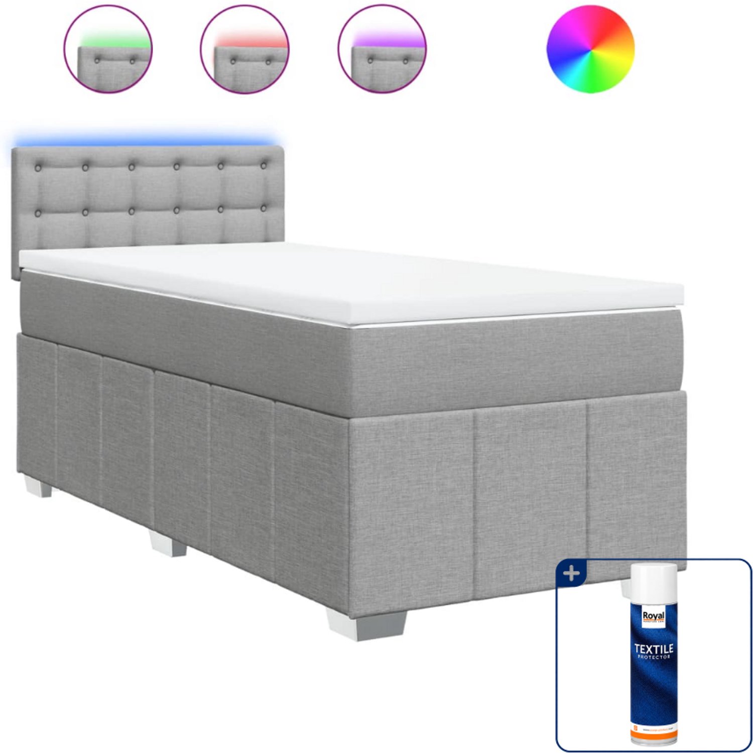 vidaXL boxspring met matras - 100 x 200 cm - lichtgrijs - Inclusief textielbeschermer 500 ml