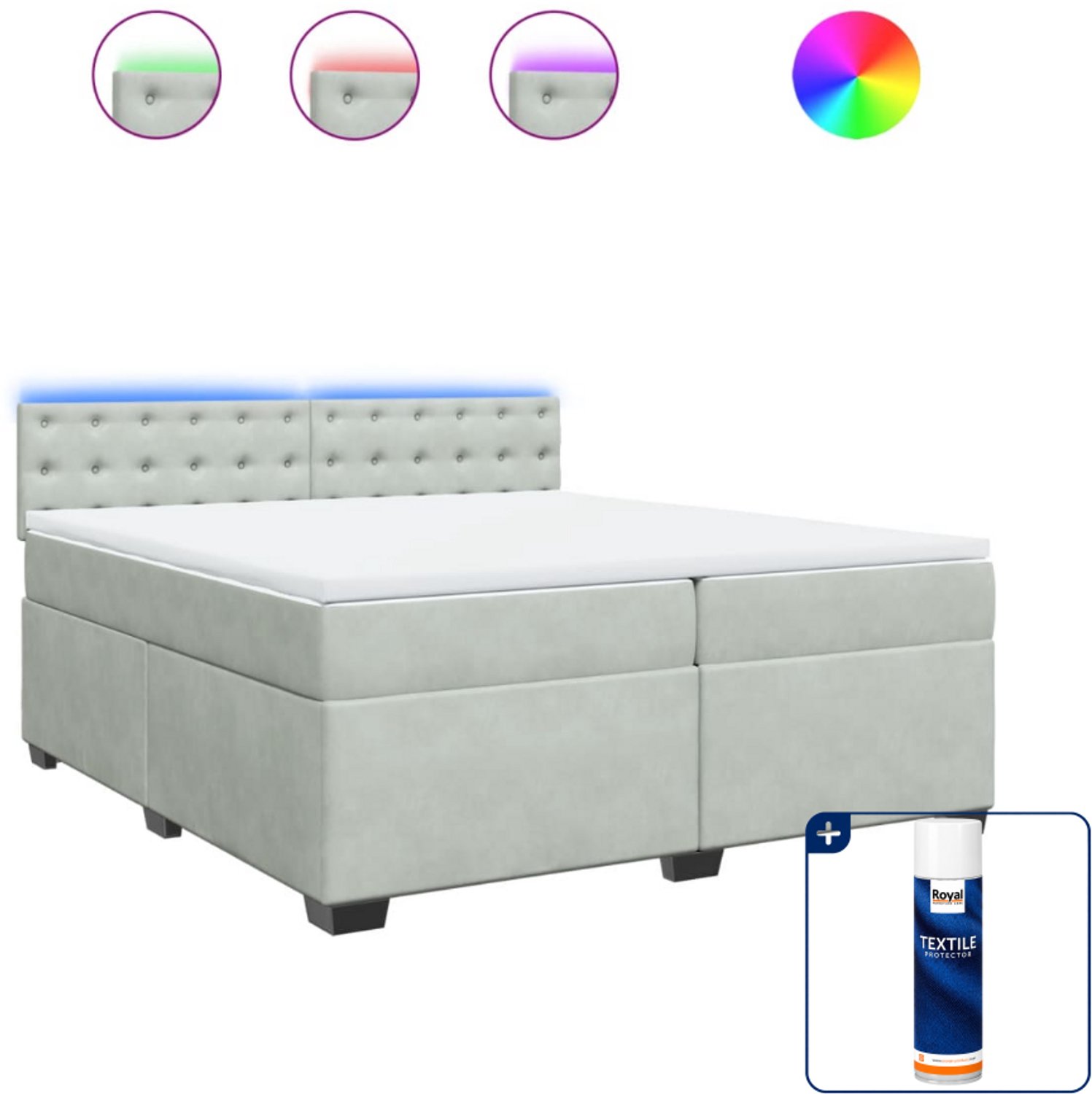 vidaXL Boxspring - Super kingsize - 200 x 200 cm - fluweel - lichtgrijs - Inclusief textielbeschermer 500 ml