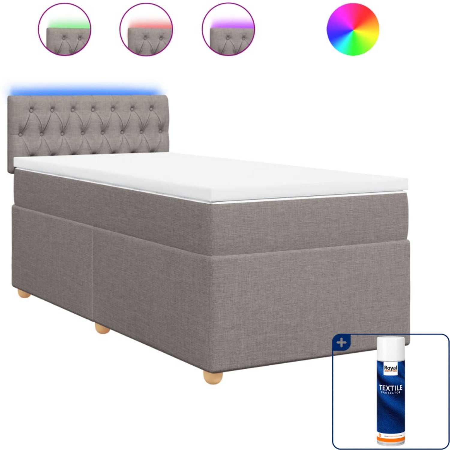 vidaXL boxspring met matras - 100 x 200 cm - stof - taupe - Inclusief textielbeschermer 500 ml