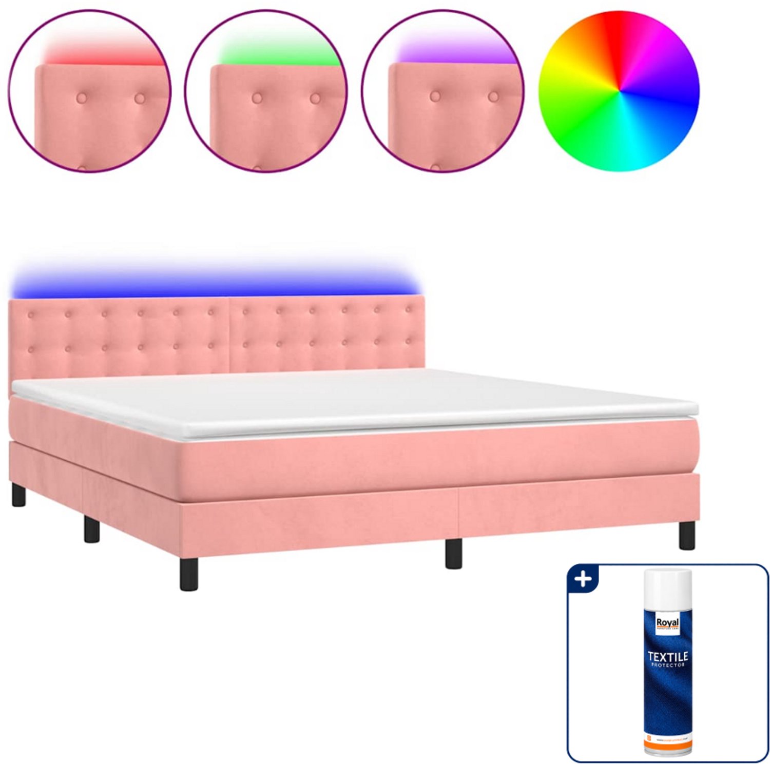 vidaXL Queensize boxspring met matras en LED - 160 x 200 cm - roze - Inclusief textielbeschermer 500 ml