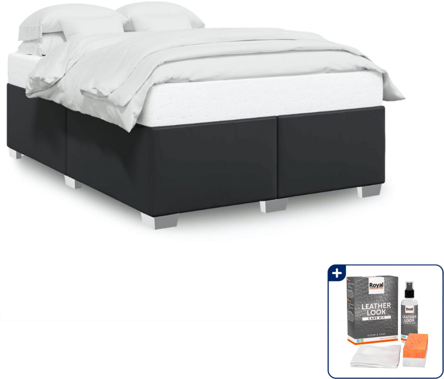 vidaXL Small double bedframe 140 x 200 cm - kunstleer - zwart - Inclusief onderhoudsset voor kunstleer 150 ml Grijs