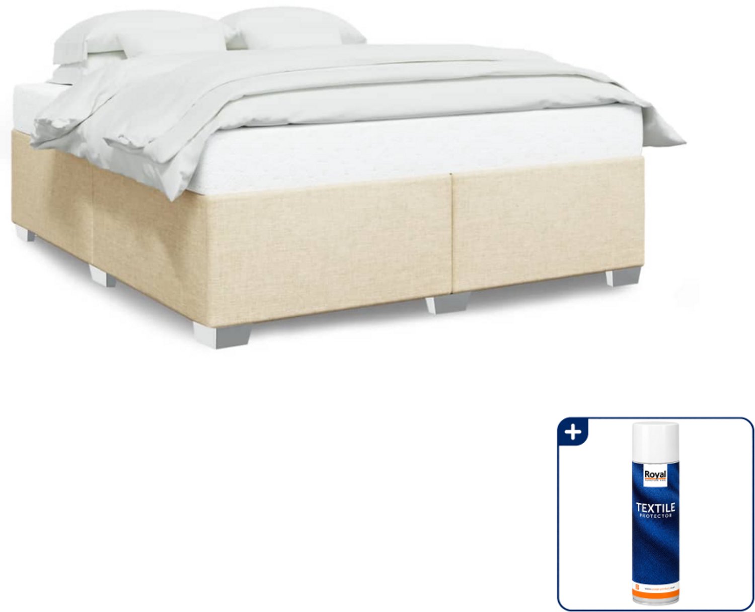 vidaXL Bedframe - Kingsize - 180 x 200 cm - crème - Inclusief textielbeschermer 500 ml Zwart