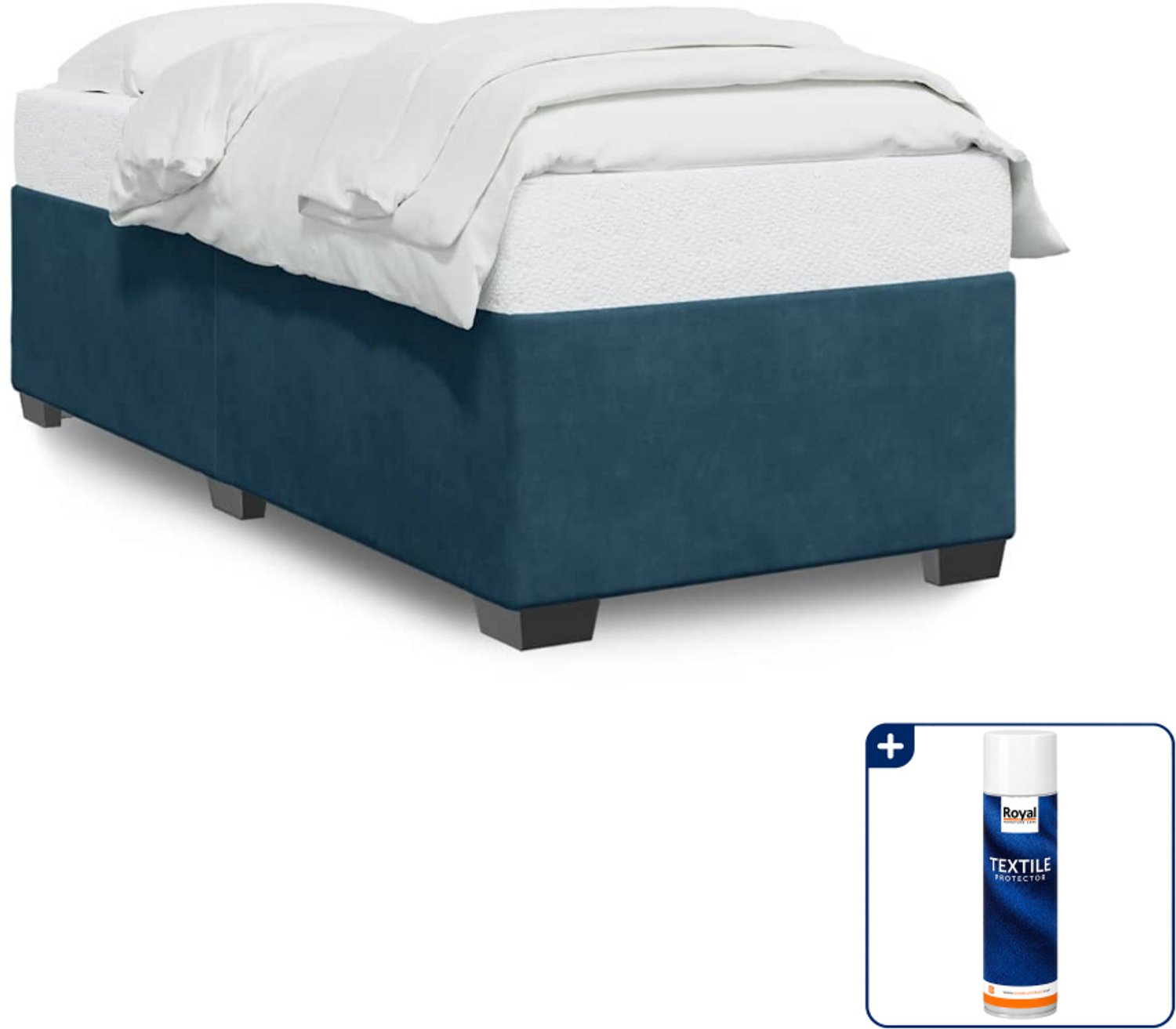 vidaXL bedframe - 90 x 200 cm - fluweel - blauw - Inclusief textielbeschermer 500 ml