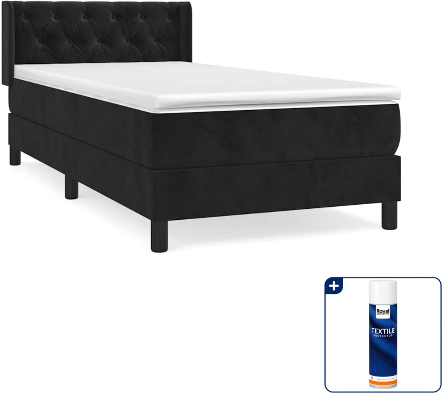 vidaXL boxspring met matras - 80 x 200 cm - fluweel - zwart - Inclusief textielbeschermer 500 ml