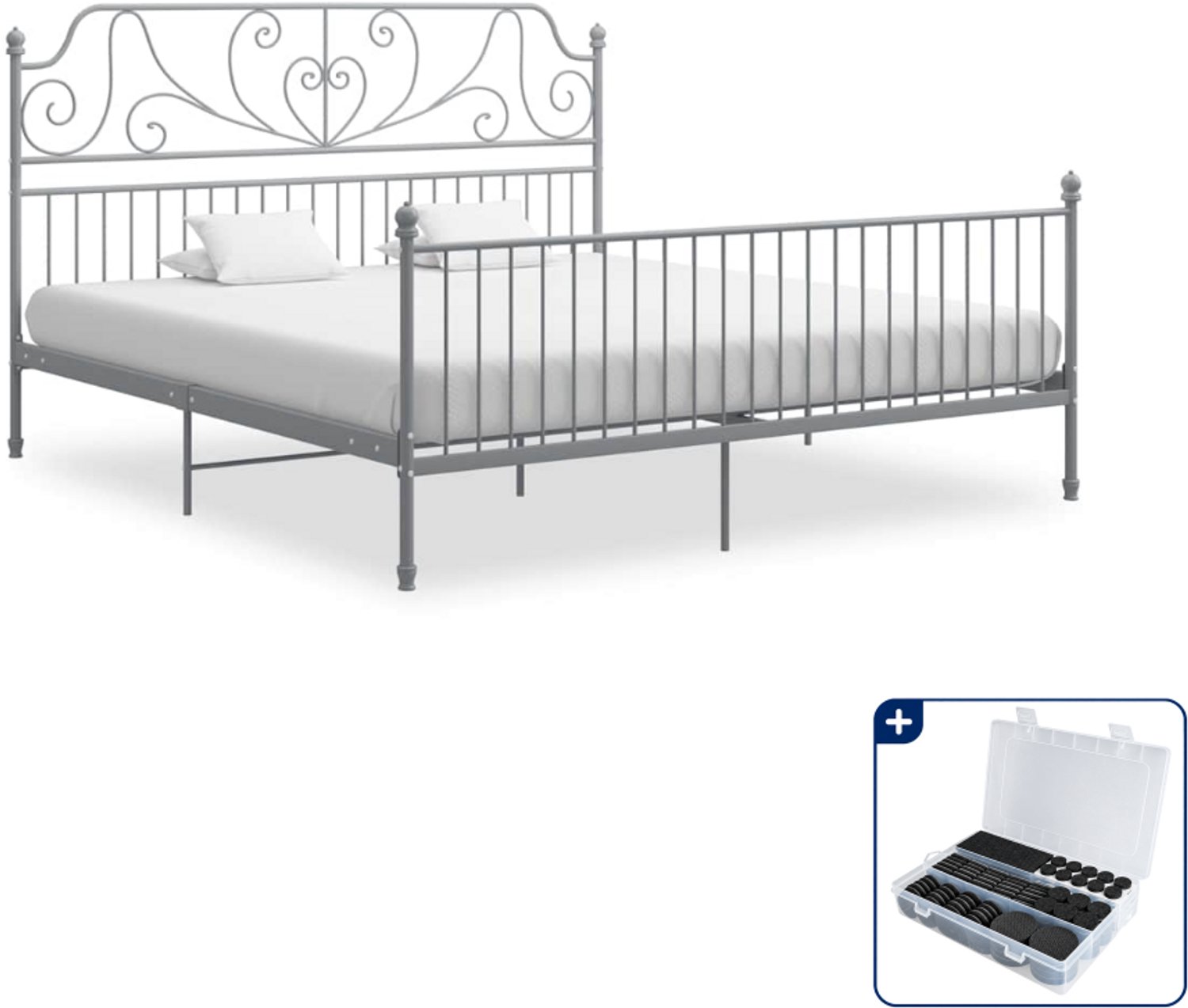 vidaXL bedframe - 200 x 200 cm - metaal - grijs - Inclusief antikrasvilt 177-delig