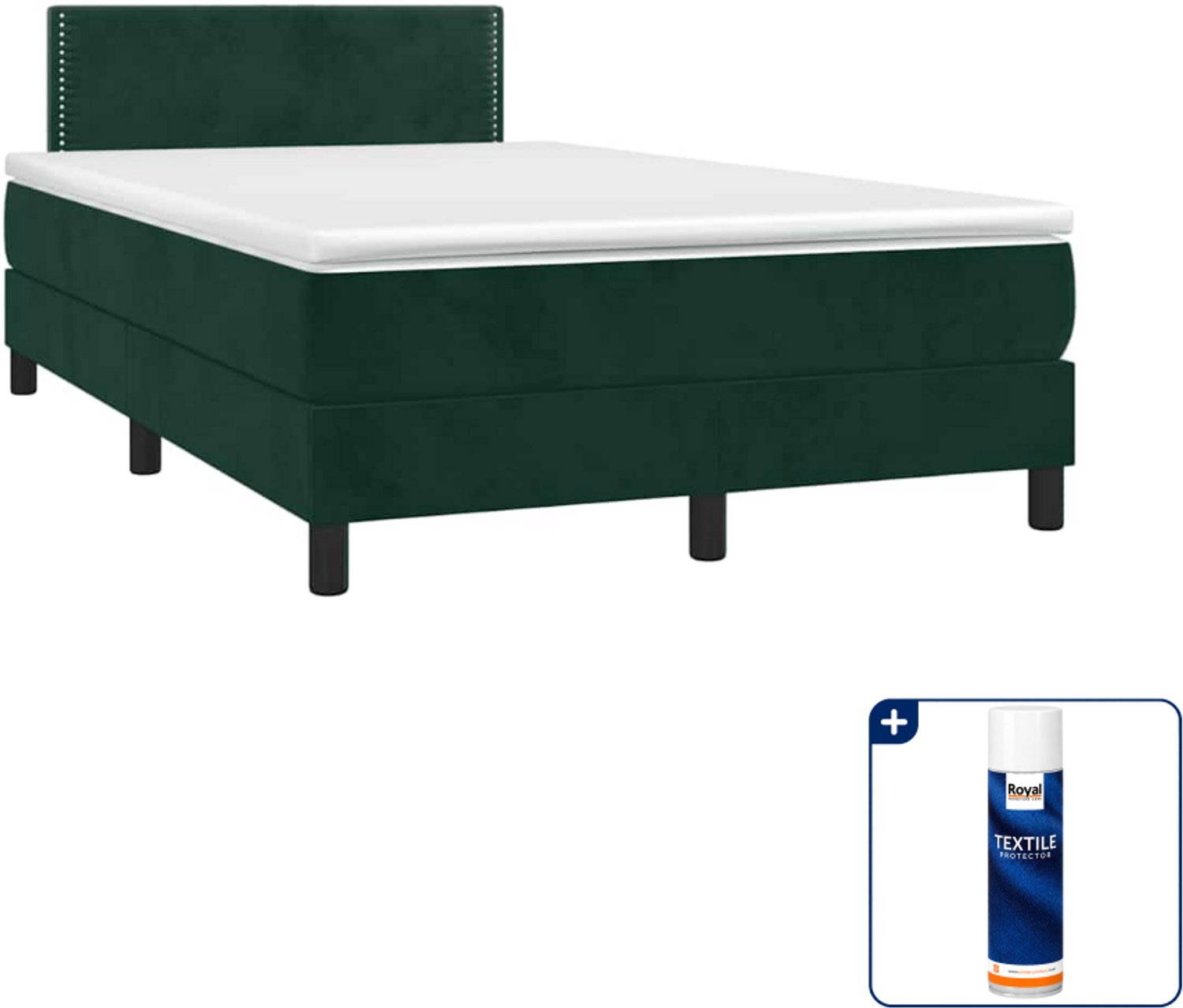 vidaXL boxspring met matras 120 x 190 cm - fluweel - donkergroen - Inclusief textielbeschermer 500 ml