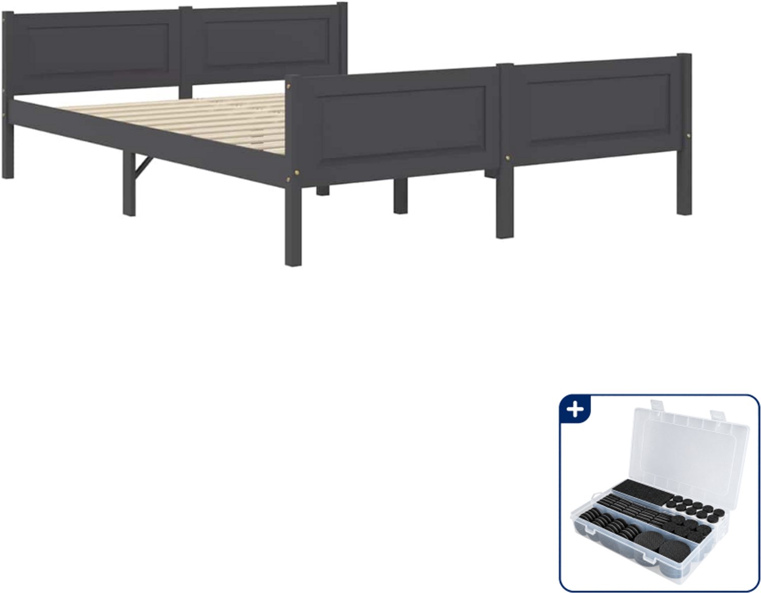 vidaXL bedframe - 120 x 200 cm - massief grenenhout - grijs - Inclusief antikrasvilt 177-delig