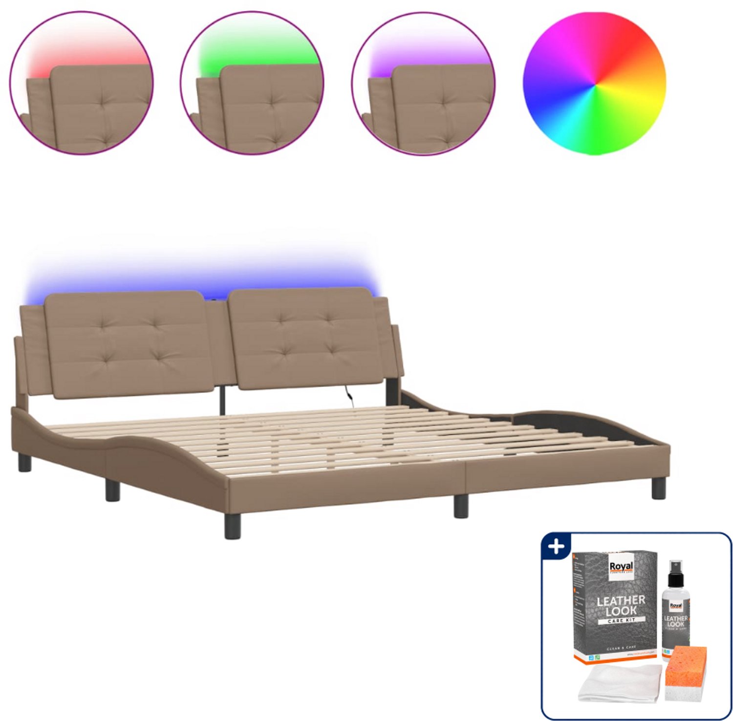 vidaXL Zadar bedframe - 200 x 200 cm - cappuccino - Inclusief onderhoudsset voor kunstleer 150 ml Bruin