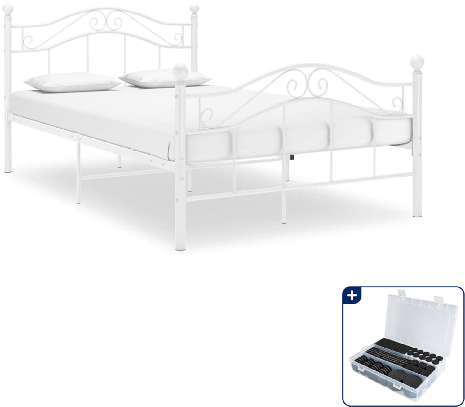 vidaXL bedframe - 120 x 200 cm - metaal - wit - Inclusief antikrasvilt 177-delig