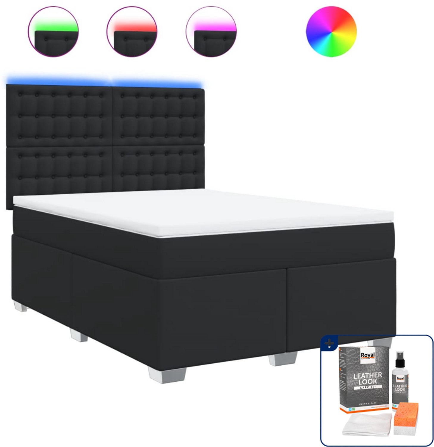 vidaXL Boxspring - Small double - 140x200 cm - kunstleer - zwart - Inclusief onderhoudsset voor kunstleer 150 ml