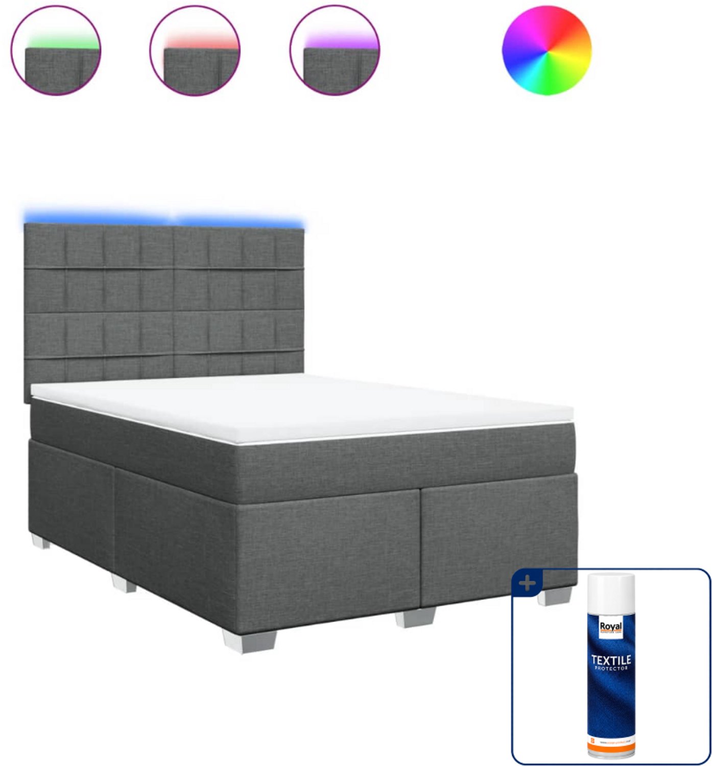 vidaXL boxspring - Small double - 140 x 200 cm - donkergrijs - Inclusief textielbeschermer 500 ml