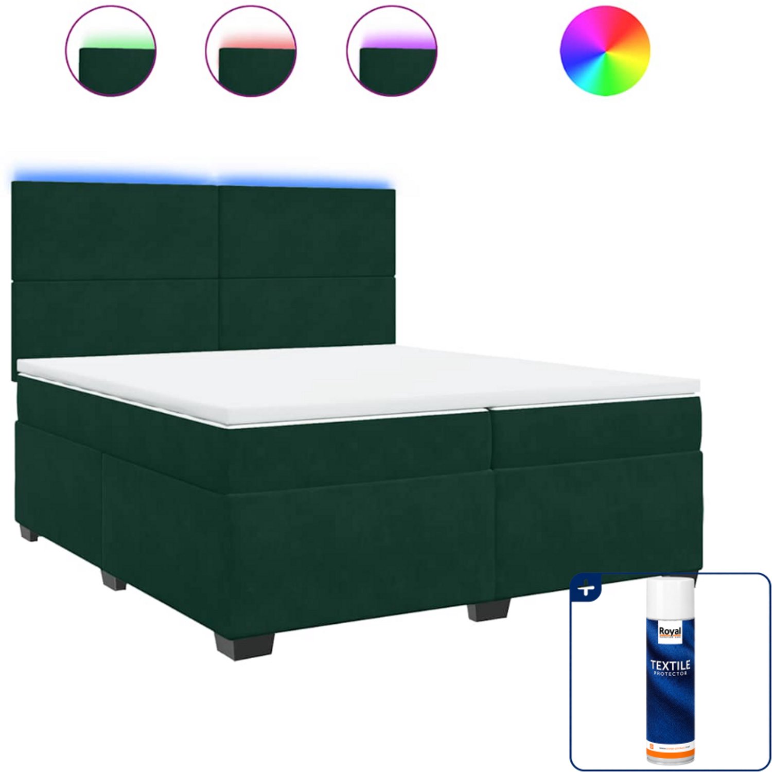 vidaXL Boxspring Super kingsize - 200 x 200 cm - fluweel - donkergroen - Inclusief textielbeschermer 500 ml
