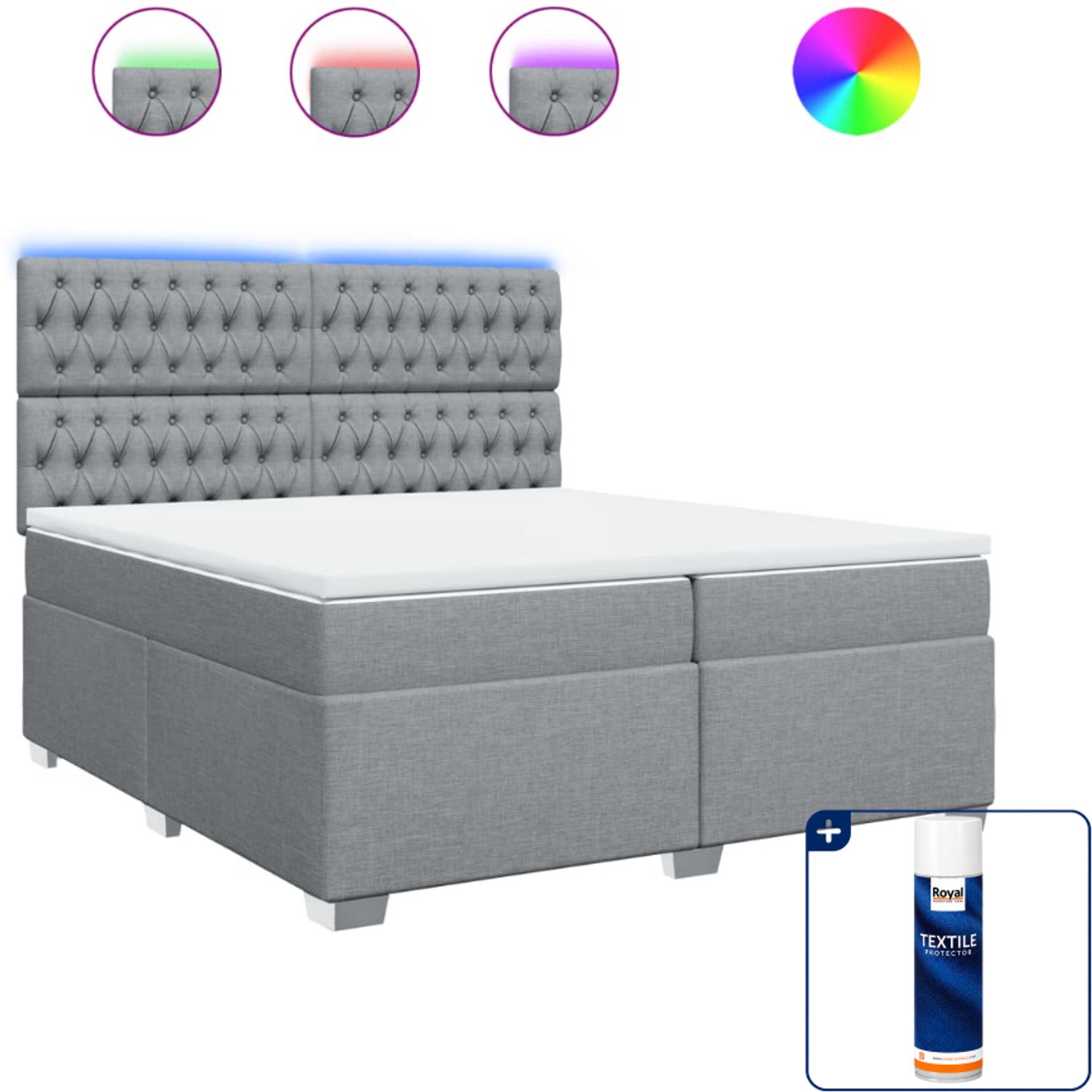 vidaXL Boxspring - Super kingsize - 200 x 200 cm - lichtgrijs - Inclusief textielbeschermer 500 ml