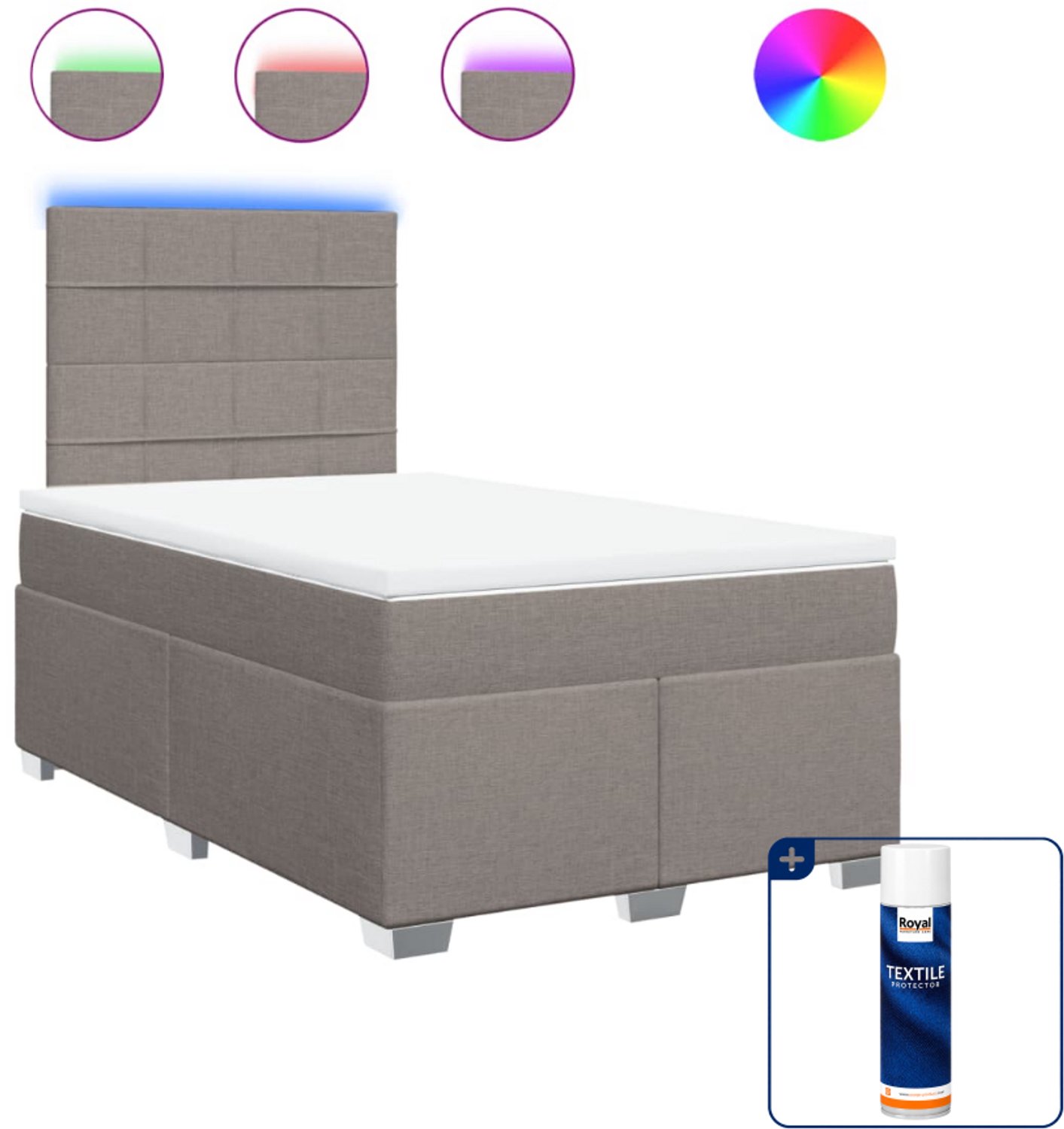 vidaXL boxspring met matras 120 x 190 cm - stof - taupe - Inclusief textielbeschermer 500 ml