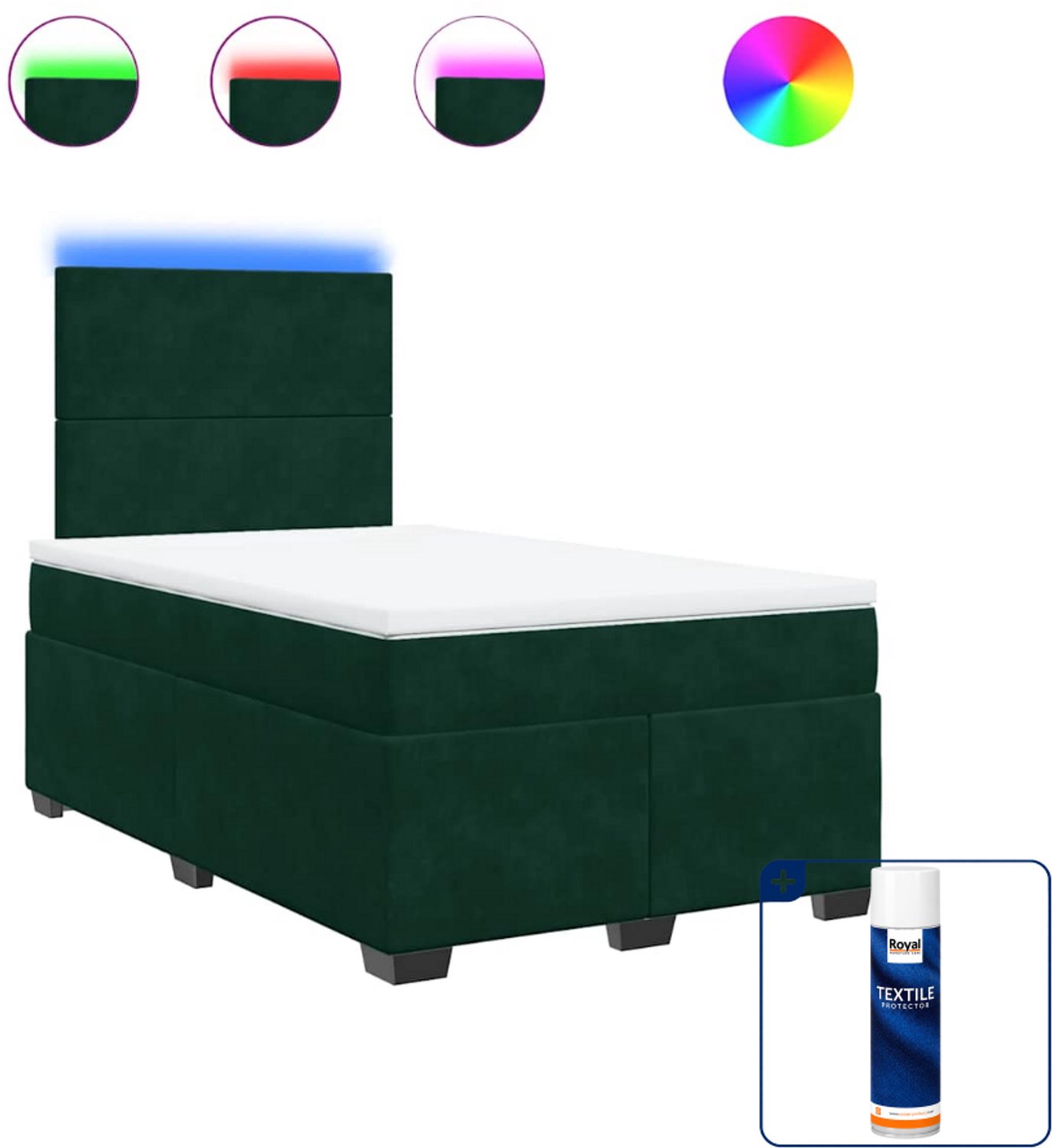 vidaXL boxspring met matras - 120 x 200 cm - fluweel - donkergroen - Inclusief textielbeschermer 500 ml