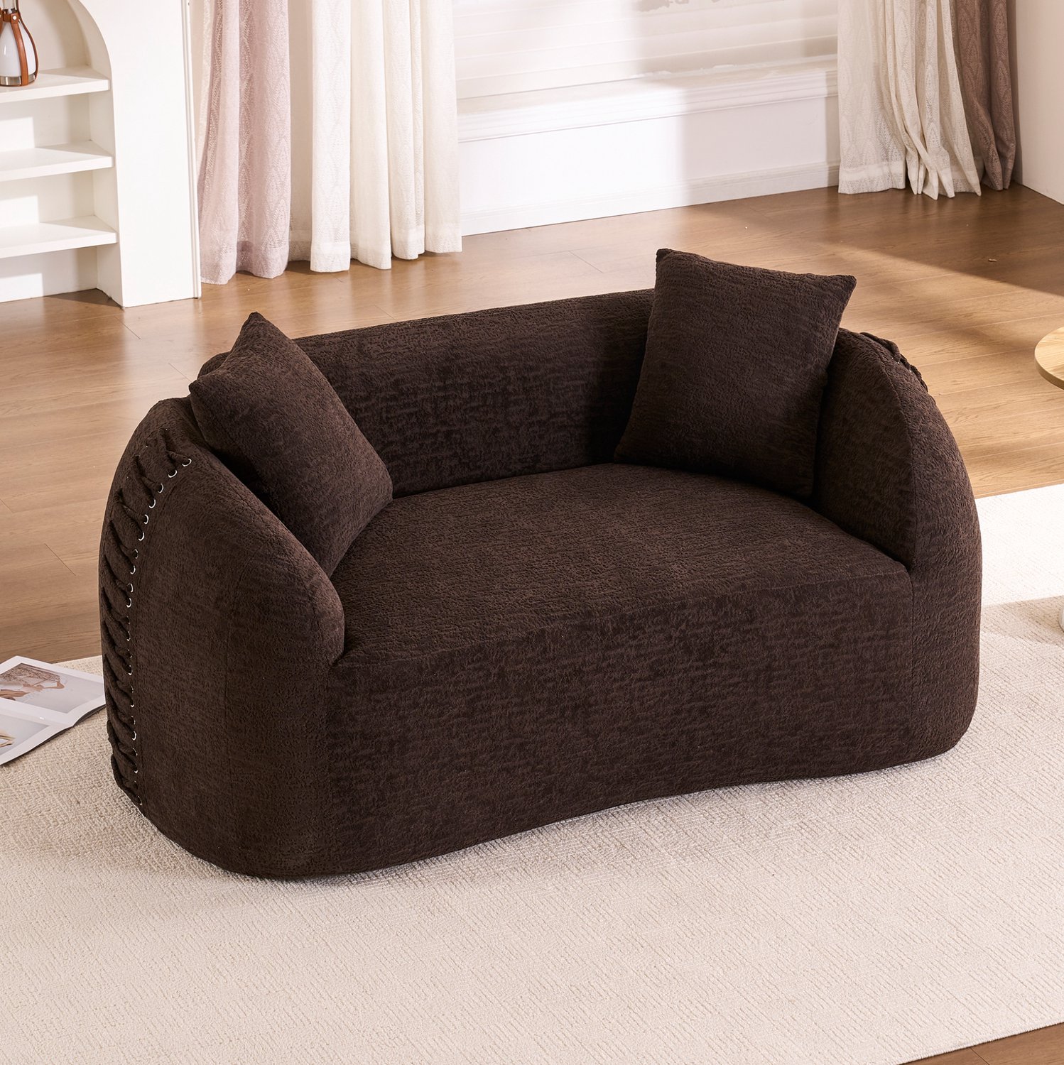 MODENUIT Zitbank 155 x 90 x 67 cm - 2-Zits Met Sierkussens - Woonkamer en Slaapkamer - Chenille - Bruin