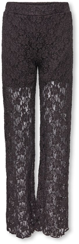 Zwarte kanten broek met rechte pijpen, voorkant gezien.