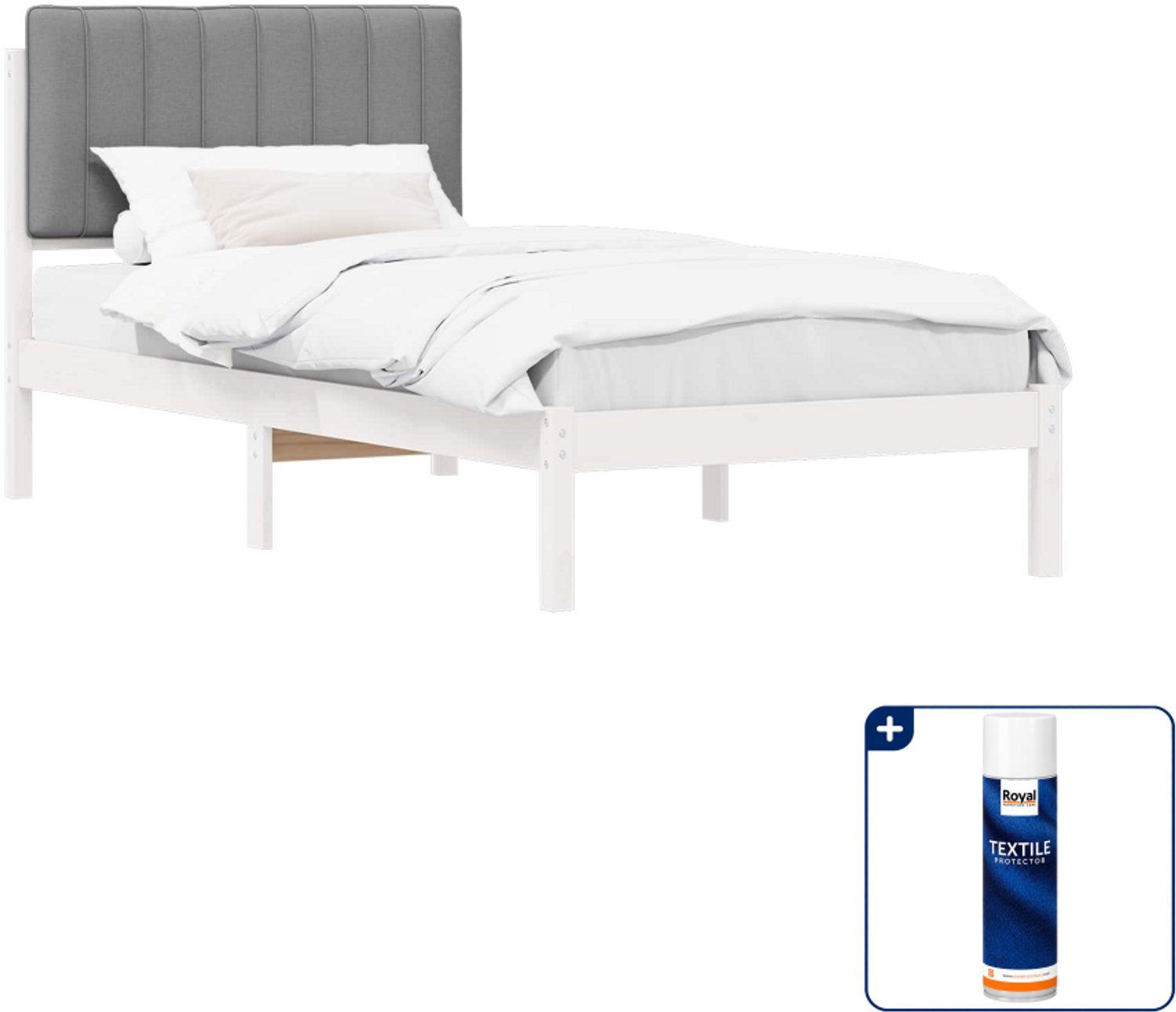 vidaXL bedframe 90 x 190 cm - massief grenenhout - lichtgrijs - Inclusief textielbeschermer 500 ml