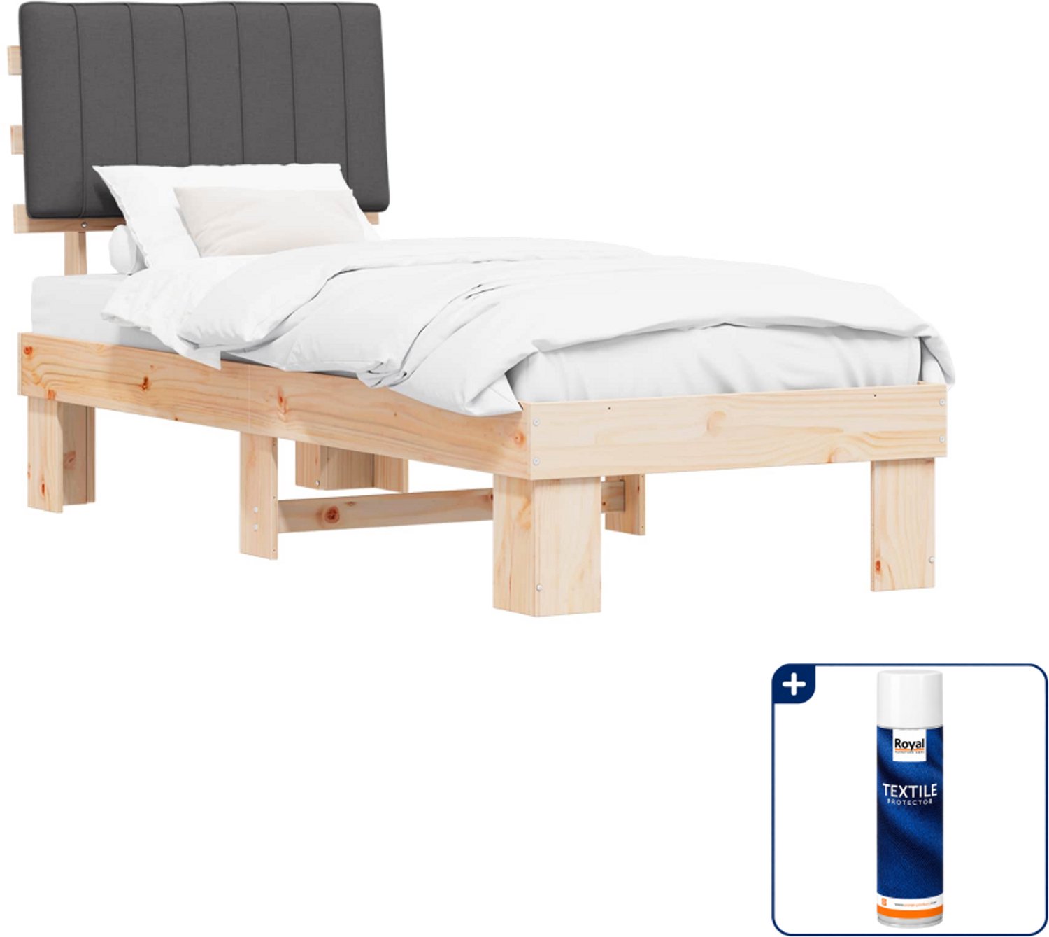 vidaXL Bedframe - 80 x 200 cm - massief grenenhout - donkergrijs - Inclusief textielbeschermer 500 ml