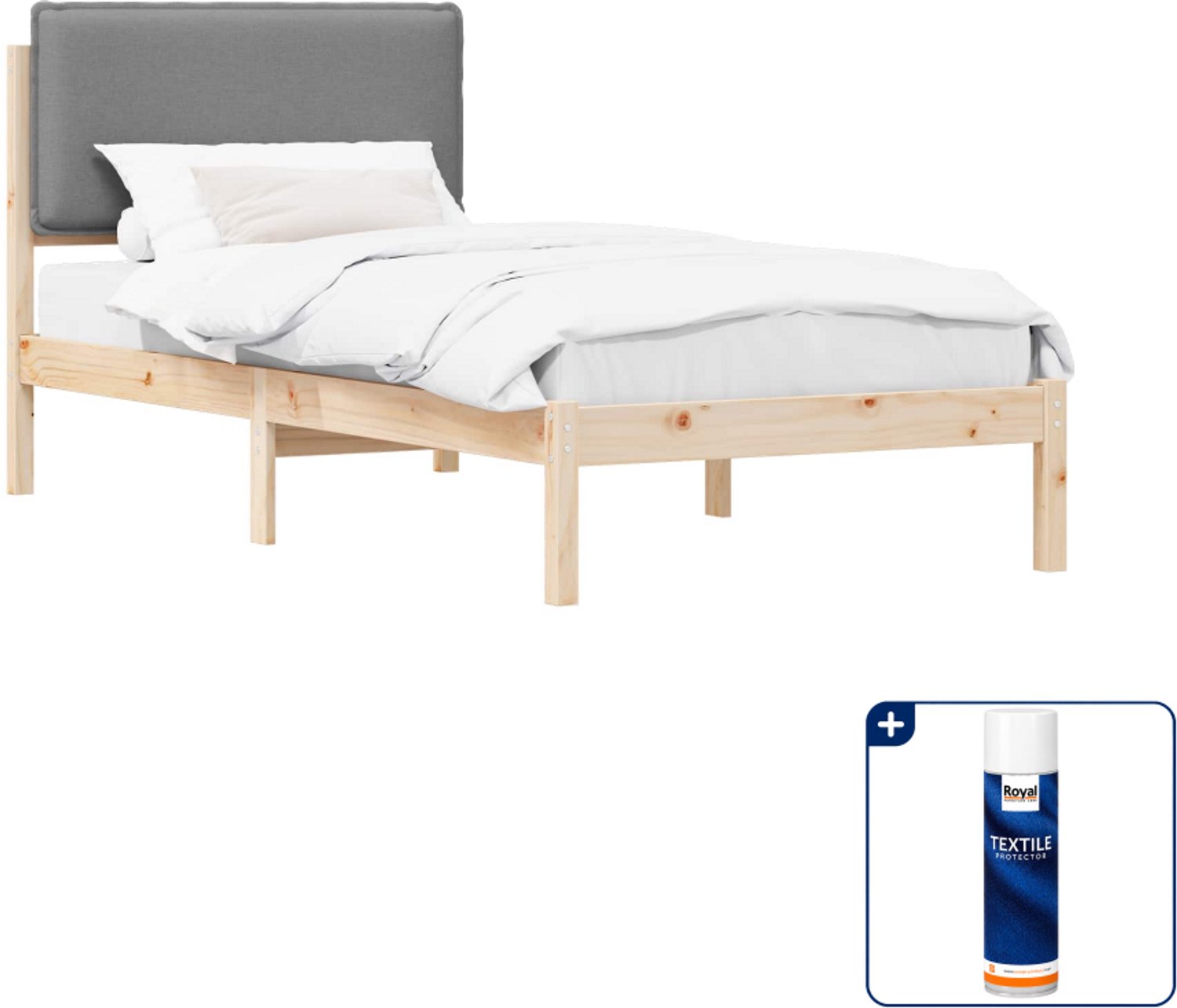 vidaXL bedframe - 100 x 200 cm - massief grenenhout - lichtgrijs - Inclusief textielbeschermer 500 ml