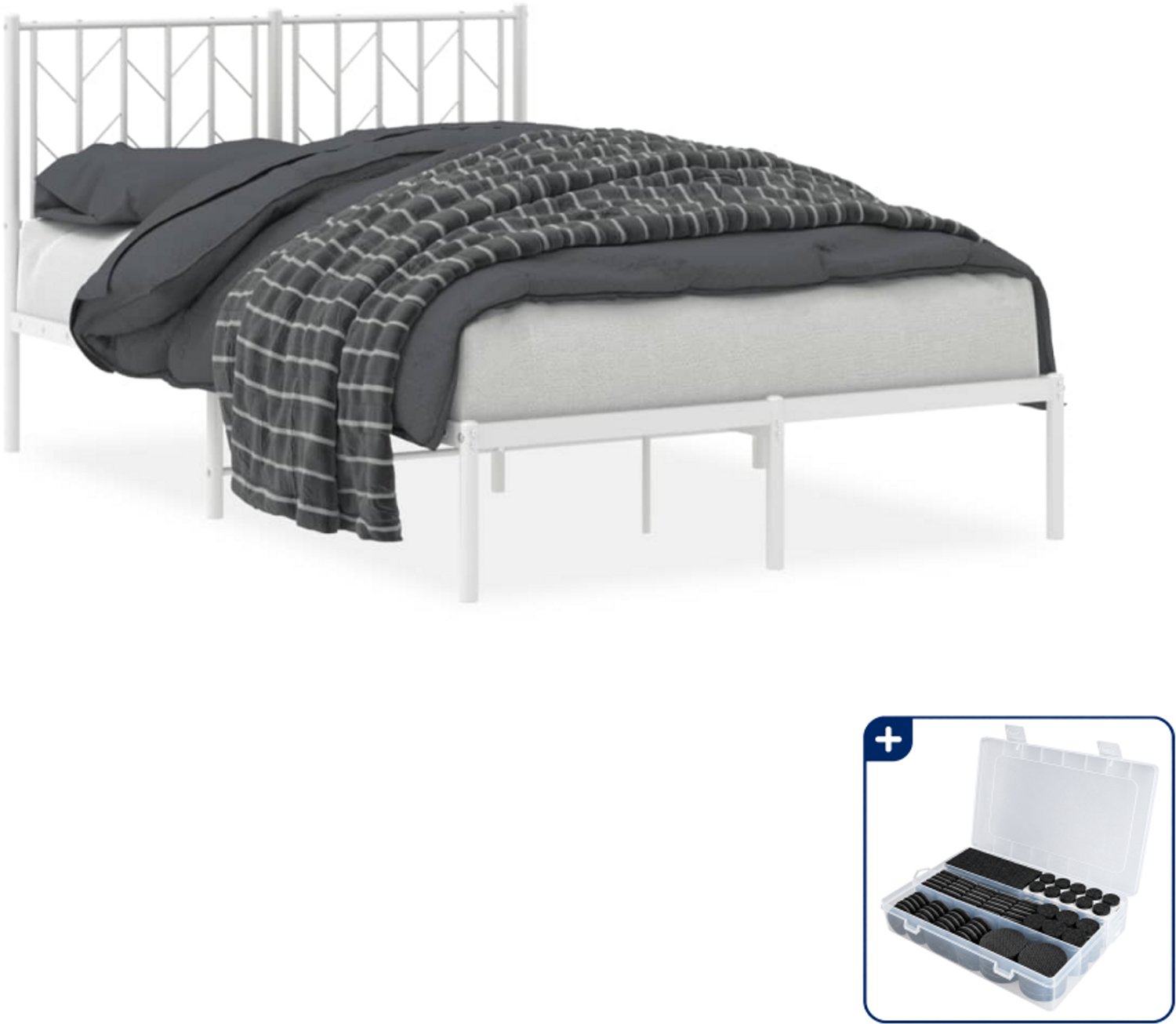 vidaXL Bedframe met hoofdbord - 120 x 190 cm - staal - wit - Inclusief antikrasvilt 177-delig