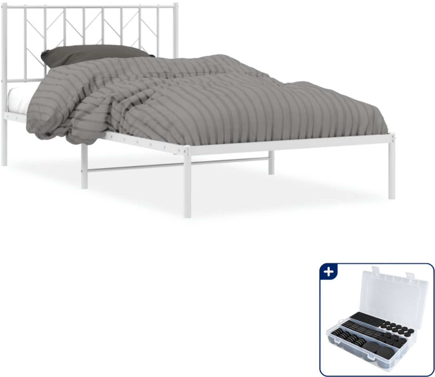 vidaXL bedframe met hoofdbord - 107 x 203 cm - staal - wit - Inclusief antikrasvilt 177-delig