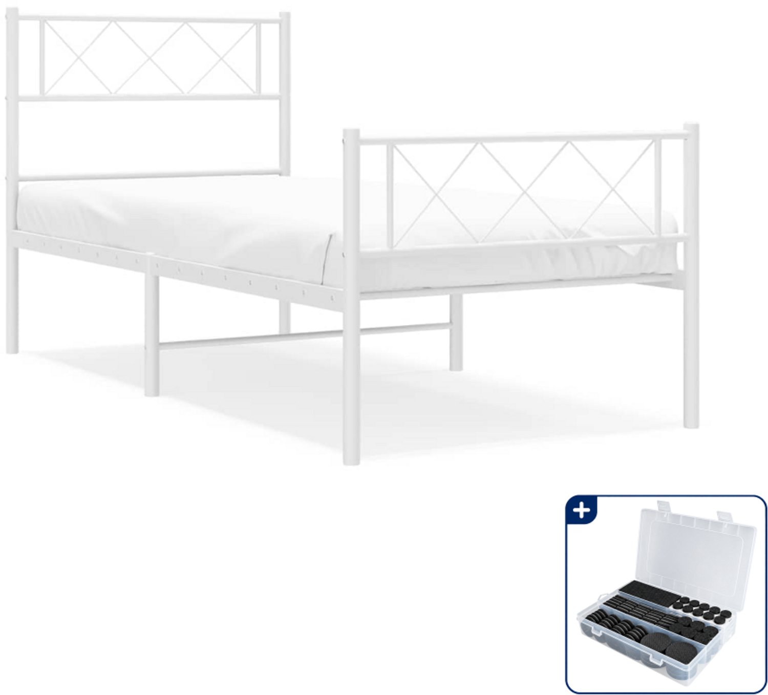 vidaXL Bedframe - 100 x 200 cm - staal - wit - Inclusief antikrasvilt 177-delig