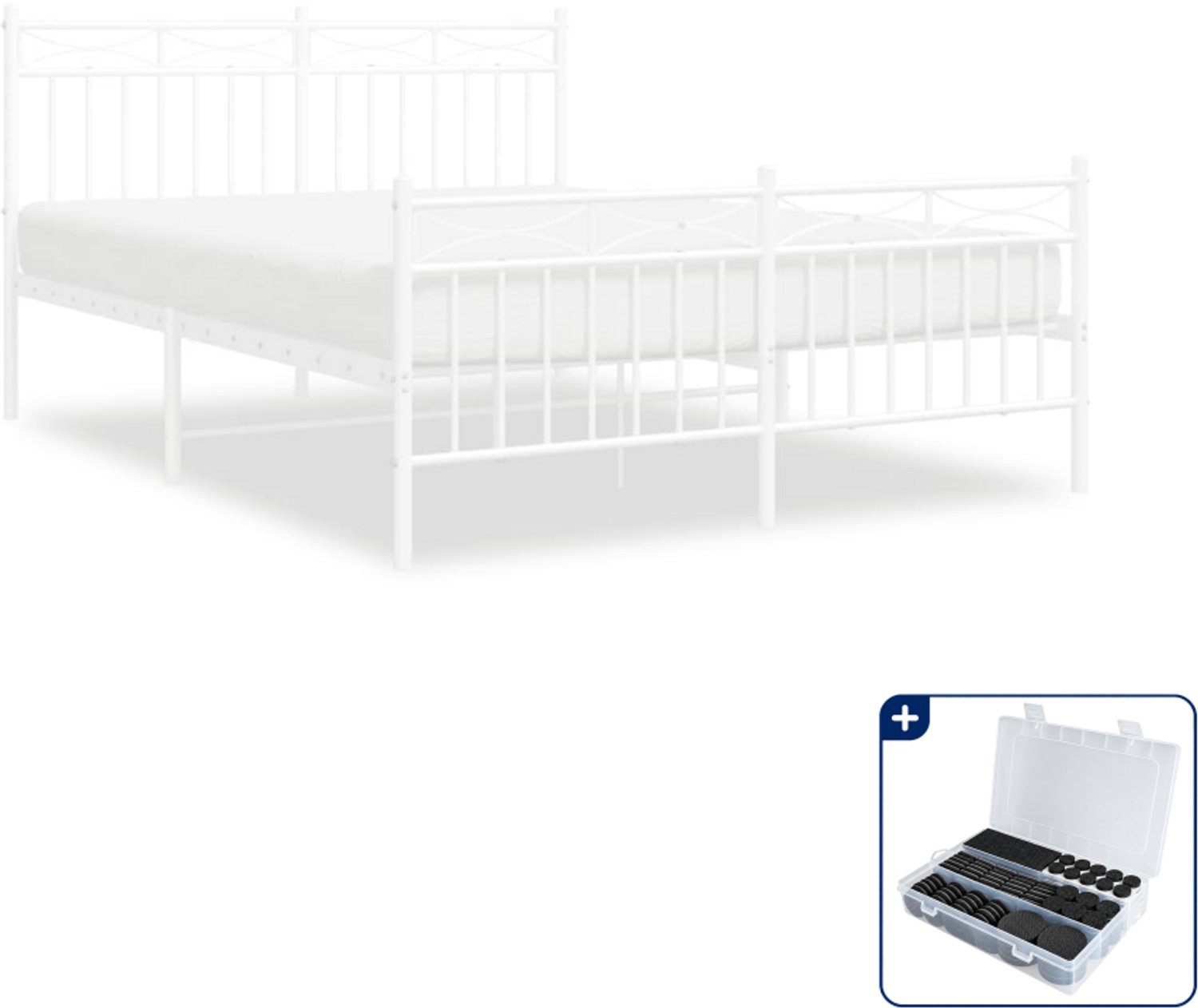 vidaXL bedframe - 140 x 190 cm - metaal - wit - Inclusief antikrasvilt 177-delig
