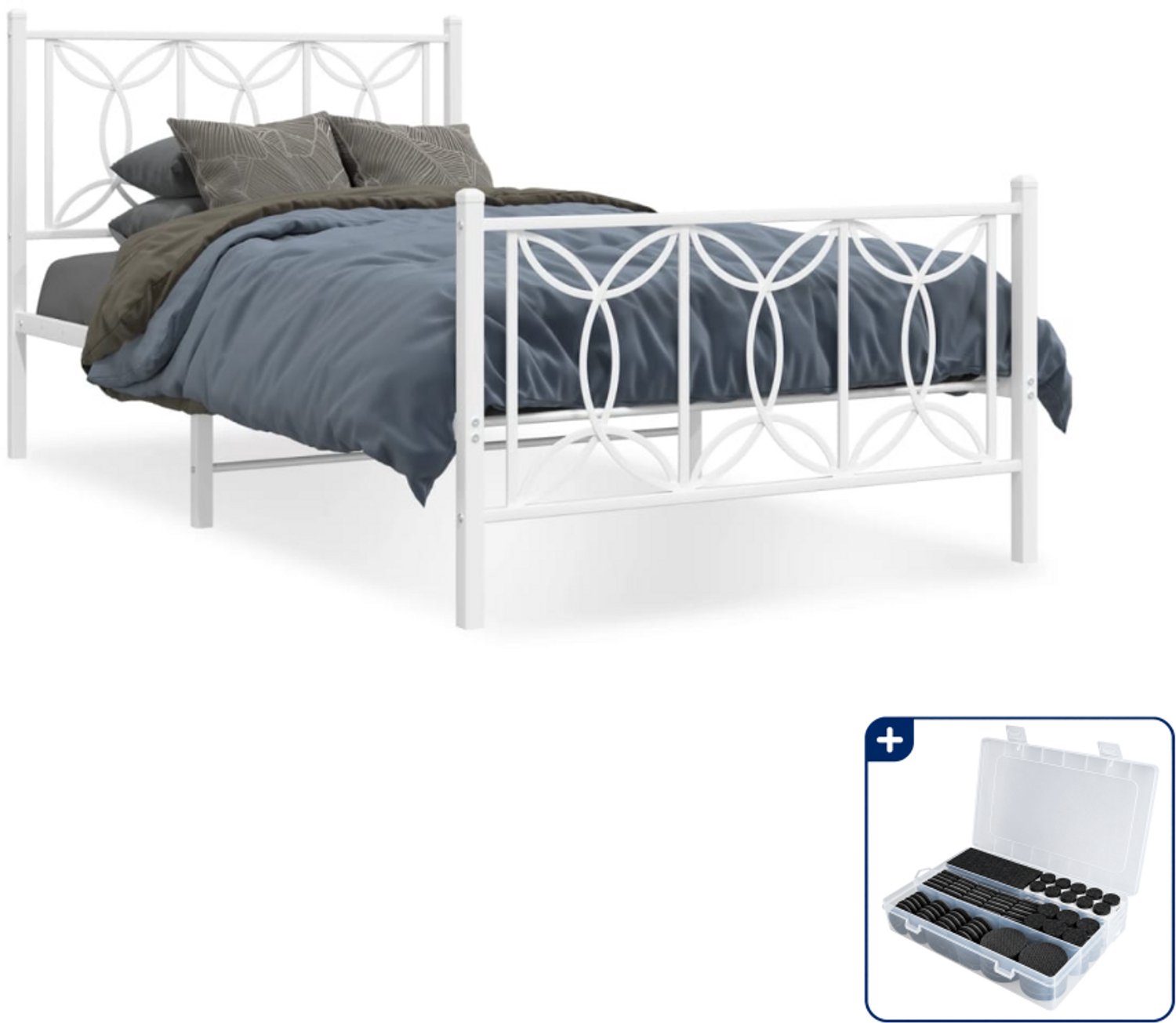 vidaXL bedframe - 100 x 200 cm - staal - wit - Inclusief antikrasvilt 177-delig
