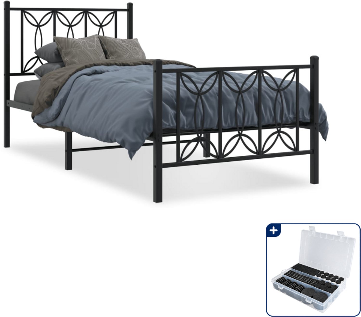 vidaXL Bedframe 90 x 200 cm - staal - zwart - Inclusief antikrasvilt 177-delig