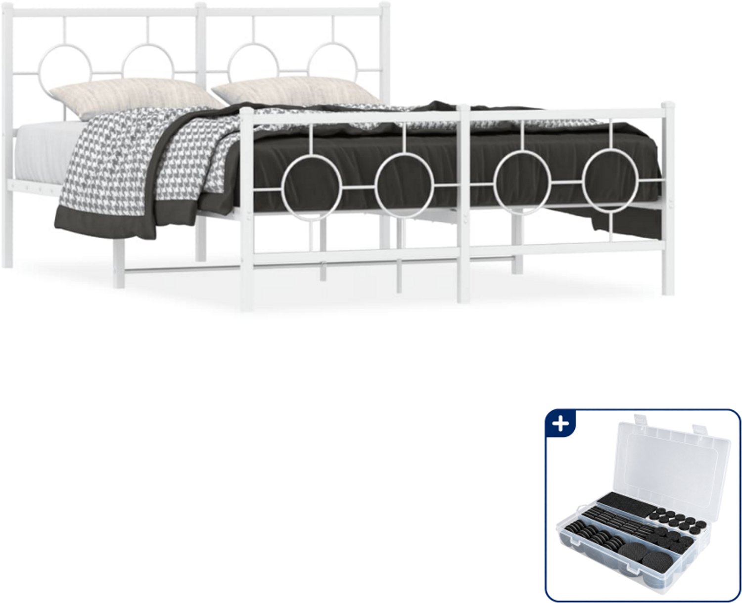 vidaXL Bedframe 140 x 190 cm - metaal - wit - Inclusief antikrasvilt 177-delig