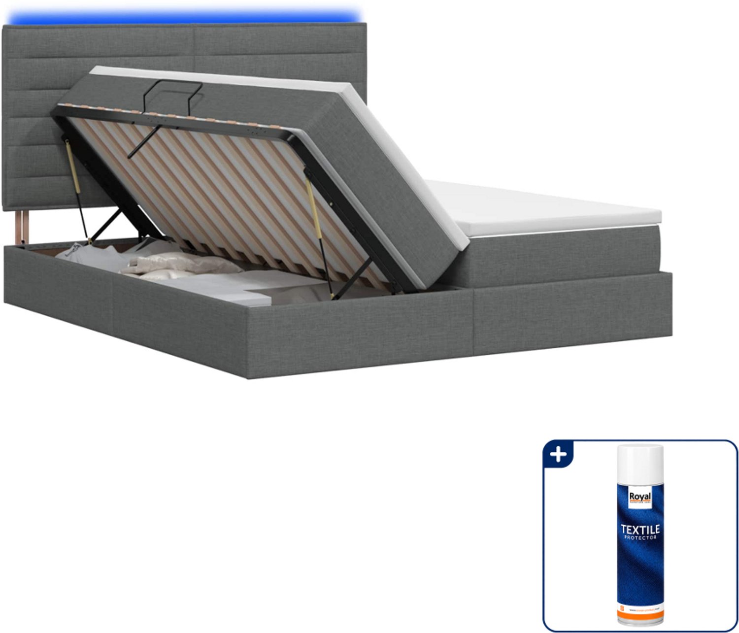 vidaXL LED opbergbed - 200 x 200 cm - donkergrijs - Inclusief textielbeschermer 500 ml Donker Grijn