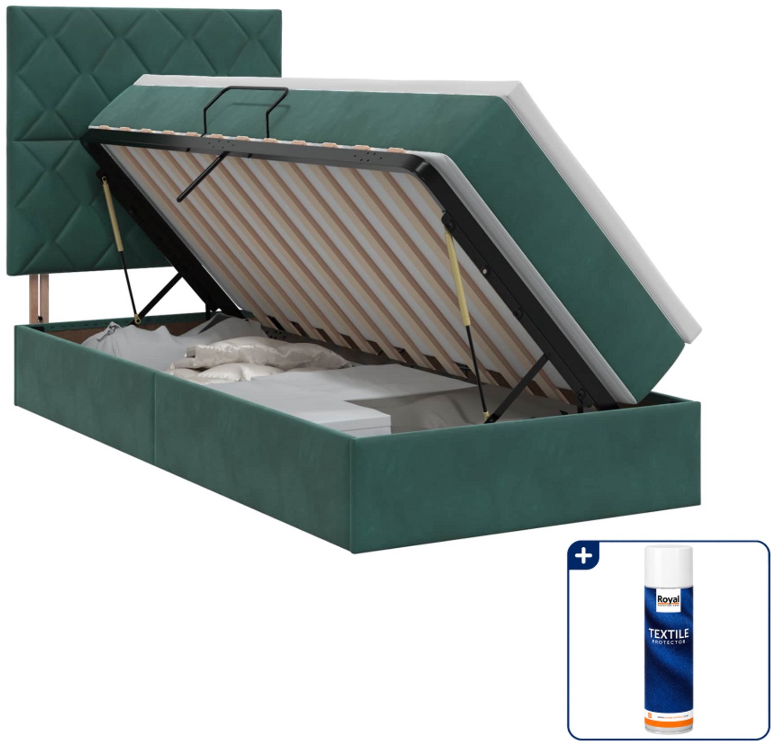 vidaXL opbergbed met matras - 90 x 200 cm - donkergroen - Inclusief textielbeschermer 500 ml