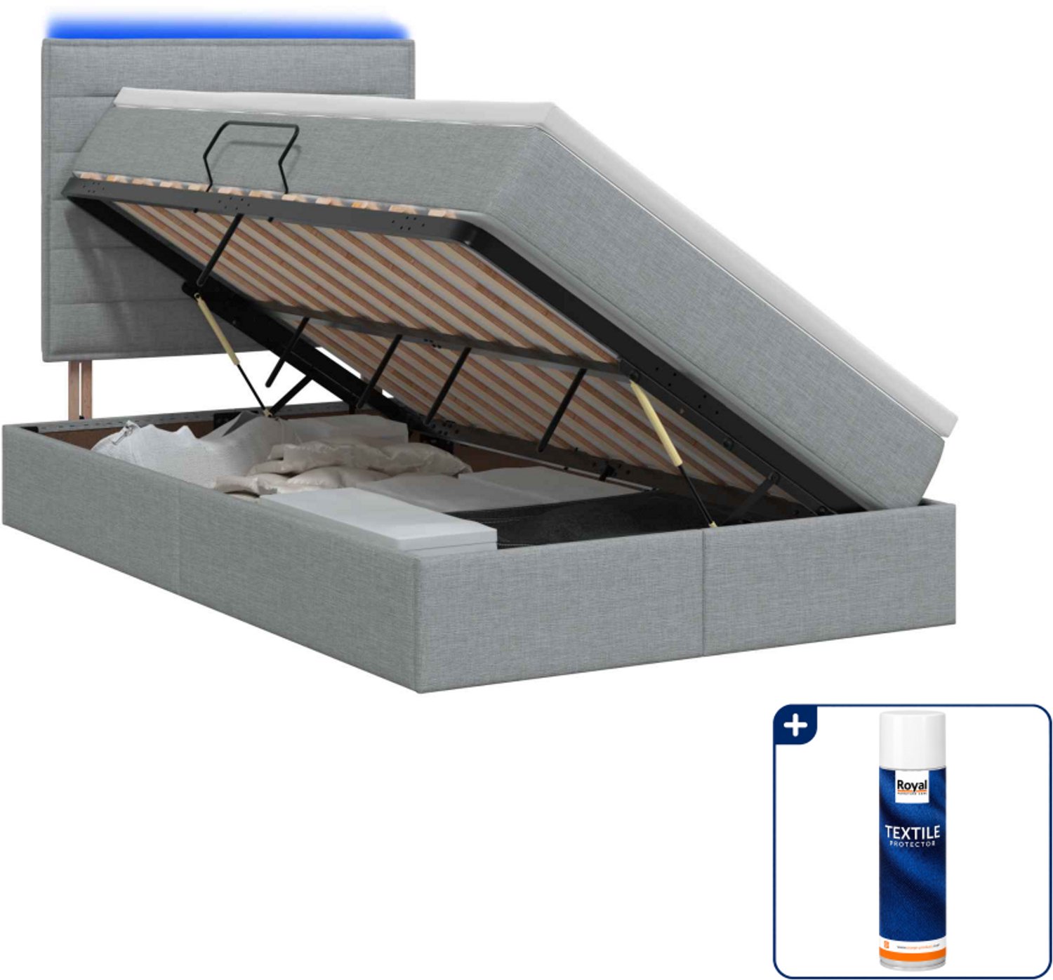 vidaXL LED opslagbed met matras - 120 x 200 cm - lichtgrijs - Inclusief textielbeschermer 500 ml