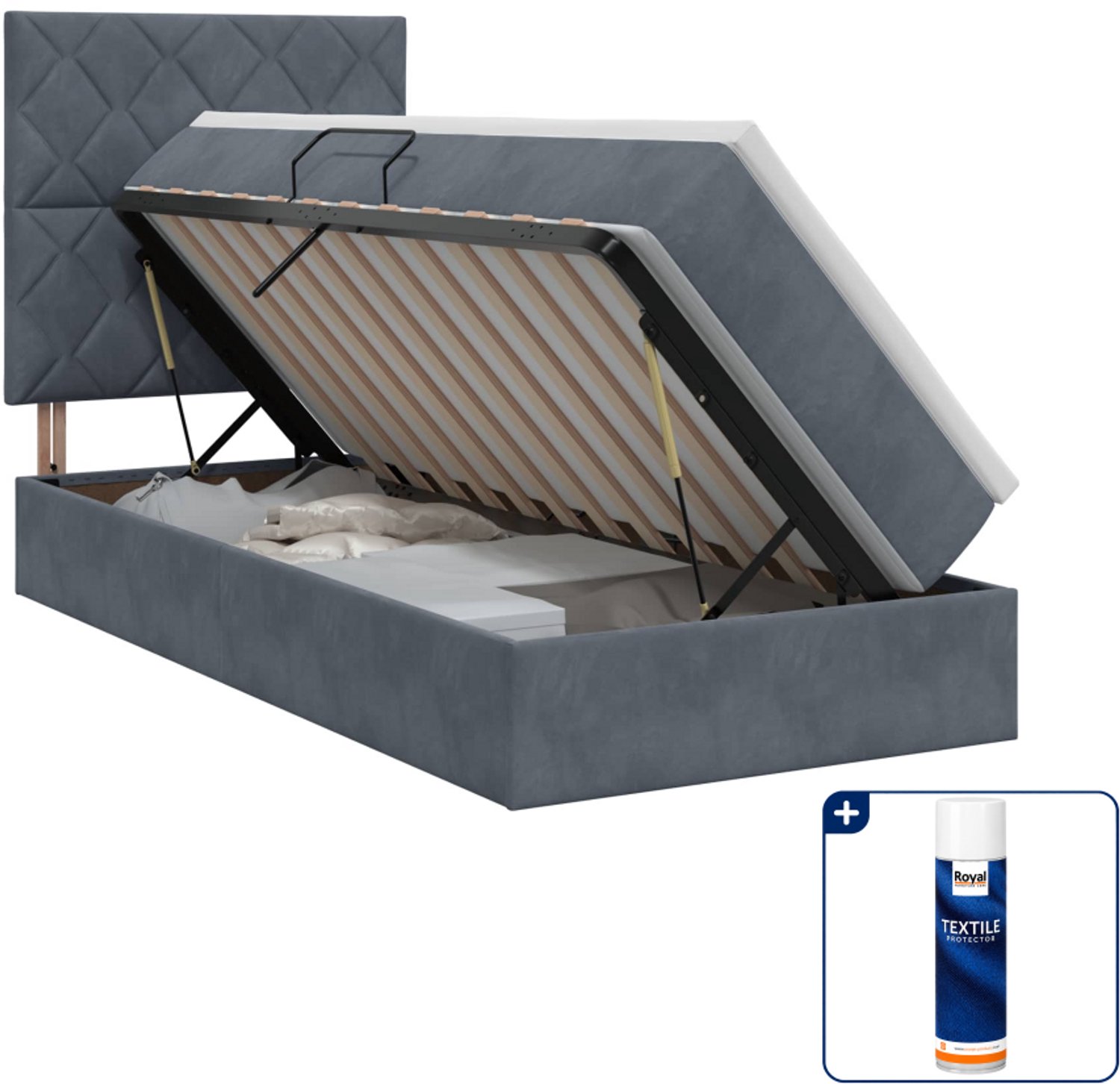 vidaXL opbergbed met matras - 90 x 190 cm - metaal - donkergrijs - Inclusief textielbeschermer 500 ml Donker Grijn