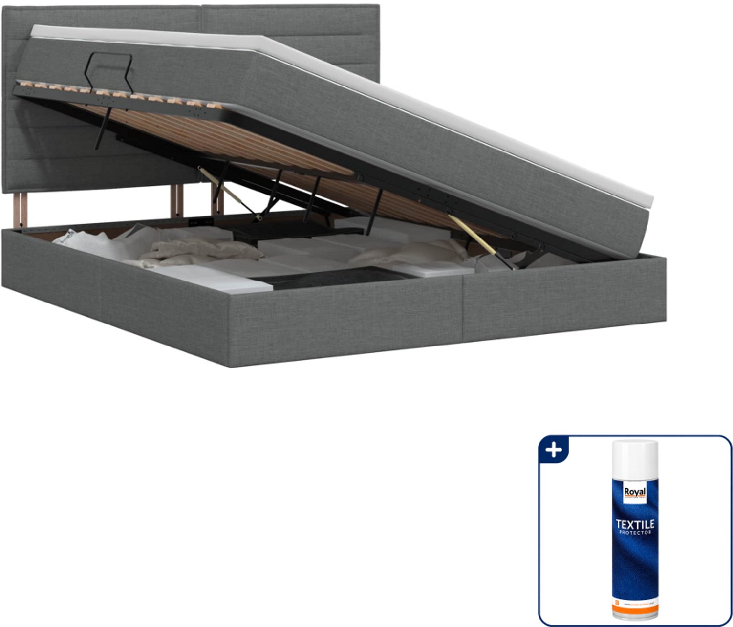 vidaXL opbergbed - Small double - 140 x 200 cm - donkergrijs - Inclusief textielbeschermer 500 ml Donker Grijn