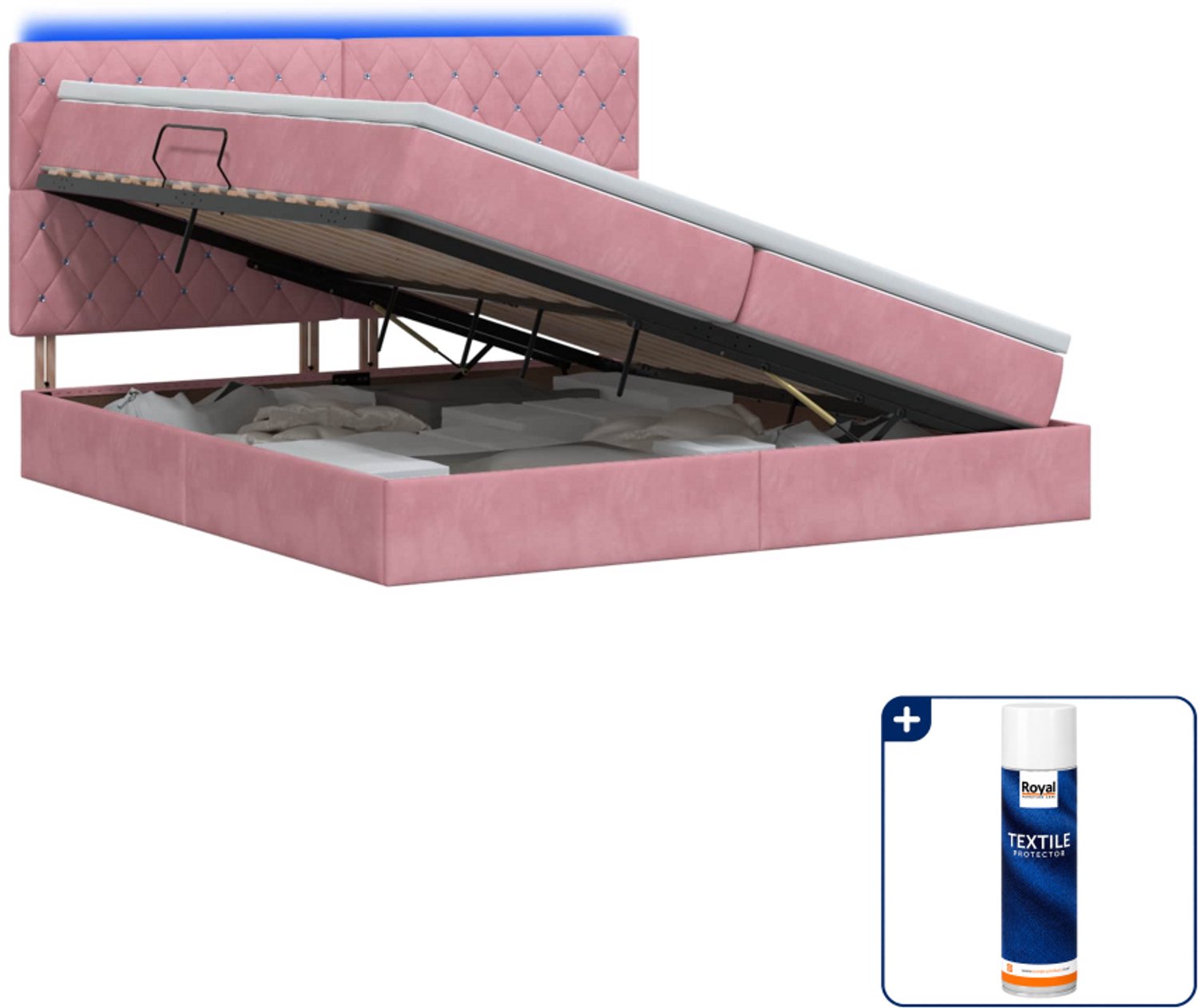 vidaXL led opslagbed met matras - 200 x 200 cm - roze - fluweel - Inclusief textielbeschermer 500 ml