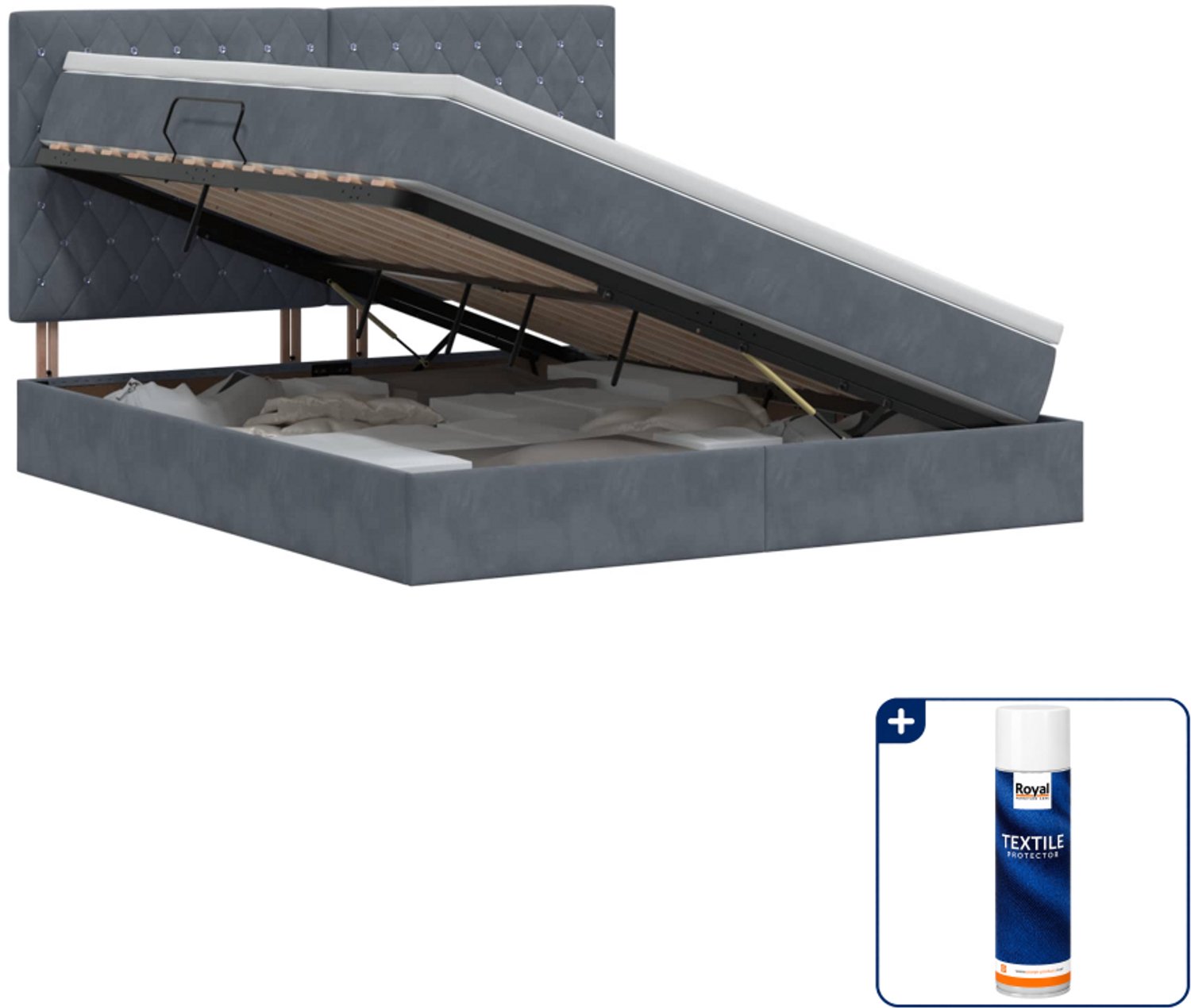 vidaXL Queensize opbergbed met matras - 160 x 200 cm - donkergrijs - Inclusief textielbeschermer 500 ml Donker Grijn