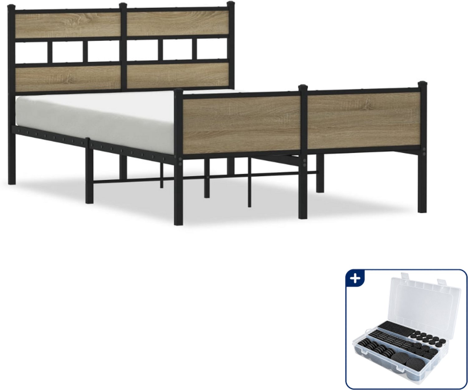 vidaXL bedframe - 120 x 200 cm - staal en bewerkt hout - sonoma eiken - Inclusief antikrasvilt 177-delig Bruin