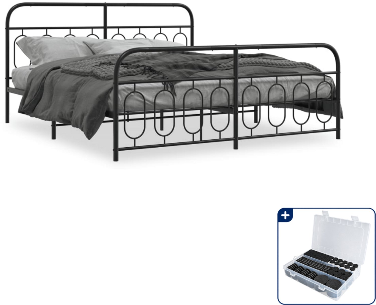 vidaXL bedframe - 193 x 203 cm - metaal - zwart - Inclusief antikrasvilt 177-delig