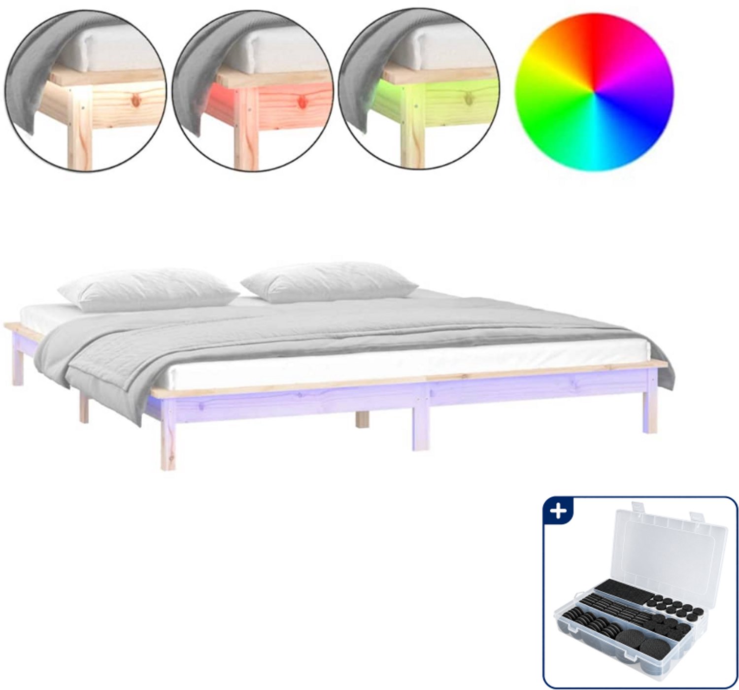 vidaXL bedframe met LED - 120 x 190 cm - massief grenenhout - Inclusief antikrasvilt 177-delig Bruin