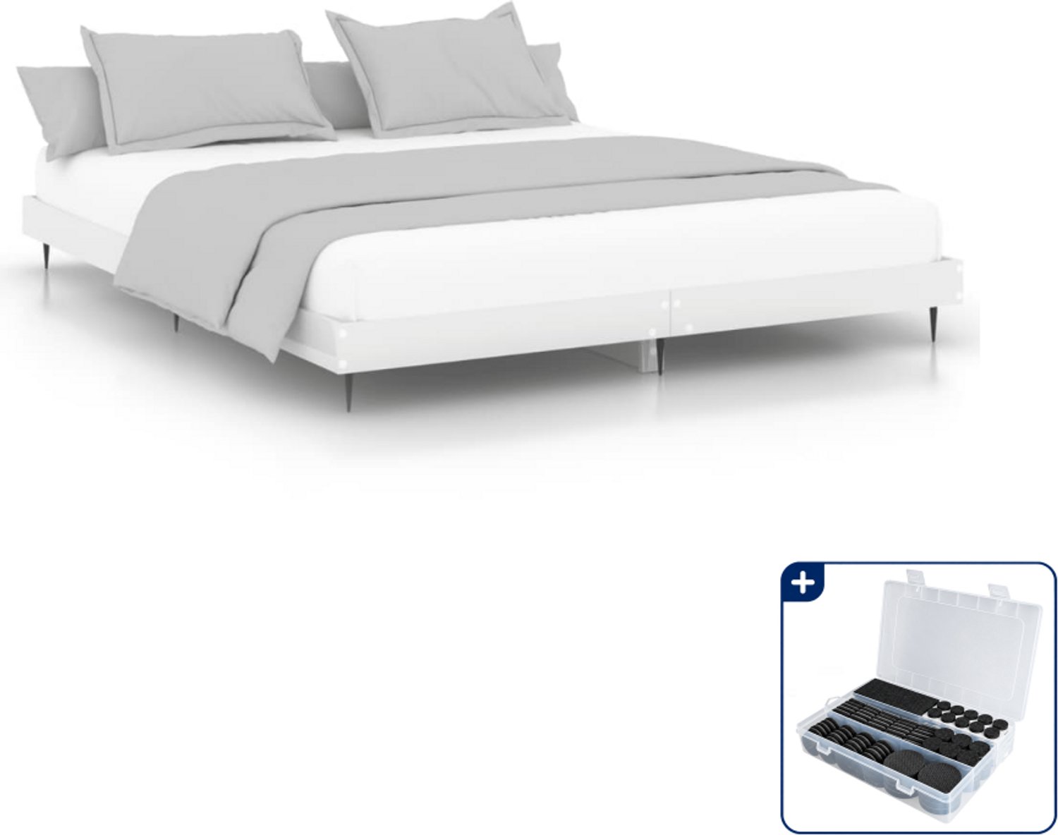 vidaXL Bedframe - 120 x 200 cm - bewerkt hout - hoogglans wit - Inclusief antikrasvilt 177-delig