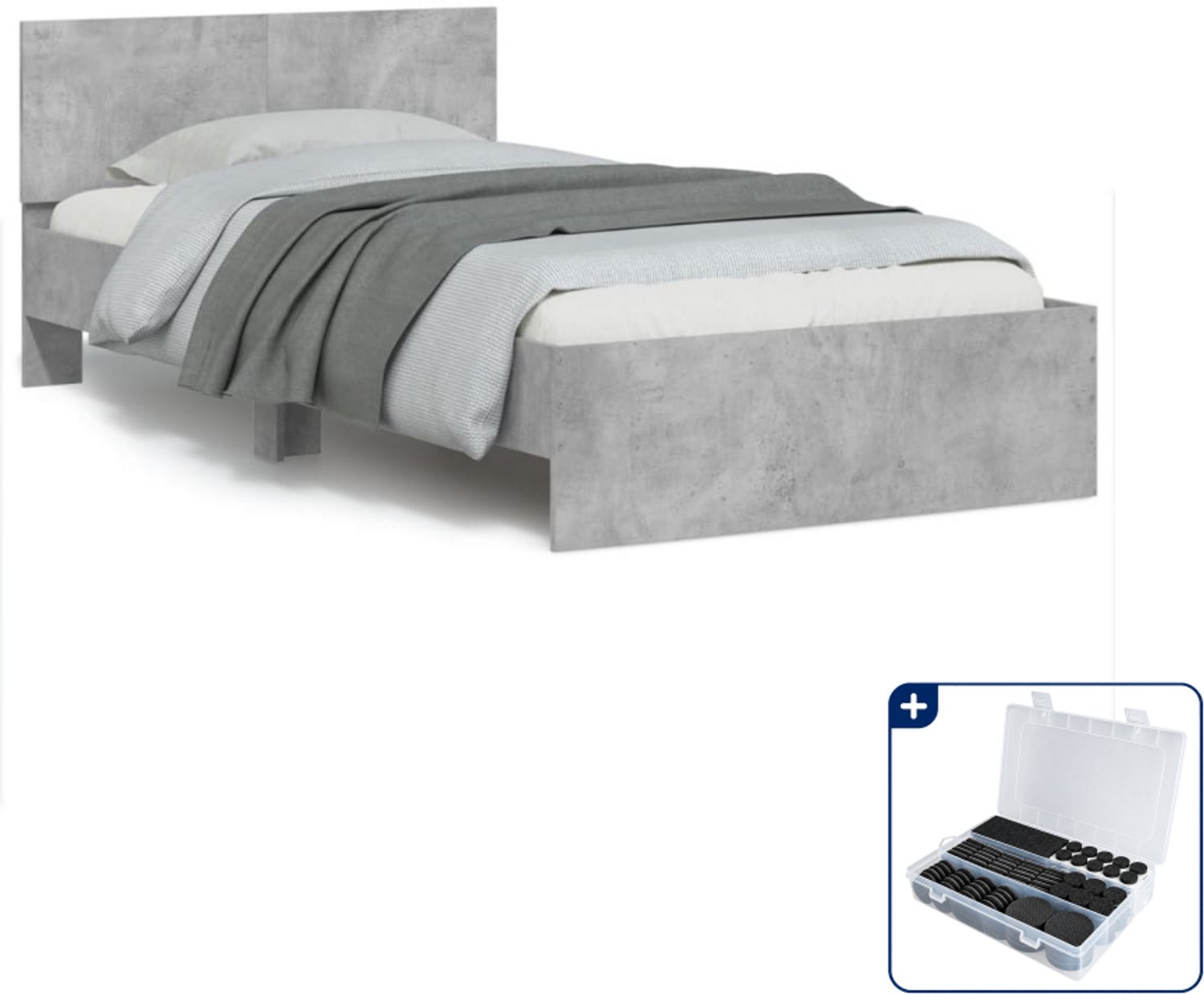 vidaXL bedframe met hoofdeinde - 100 x 200 cm - bewerkt hout - betongrijs - Inclusief antikrasvilt 177-delig