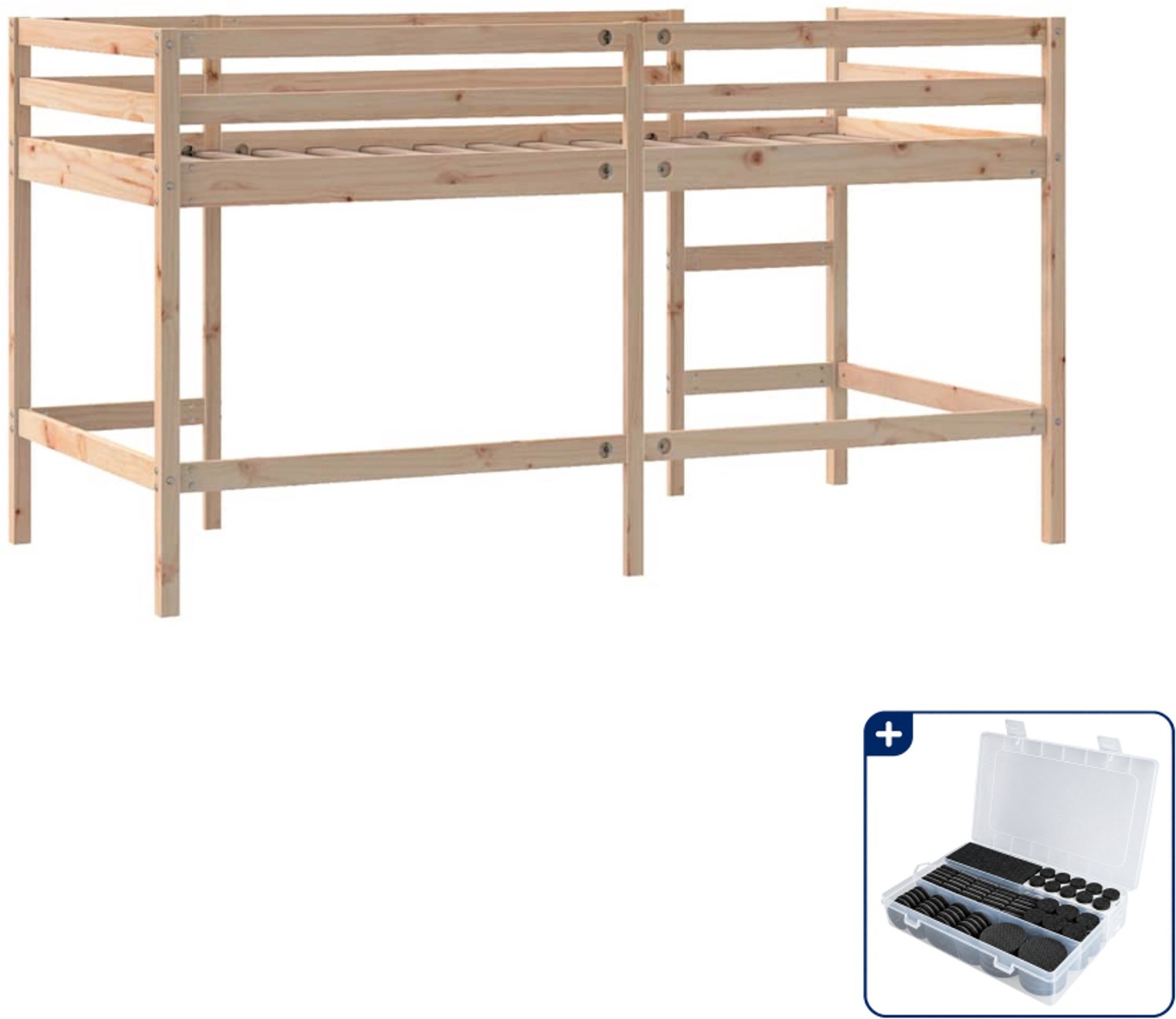 vidaXL kinderhoogslaper met ladder - 80 x 200 cm - massief grenenhout - Inclusief antikrasvilt 177-delig Bruin